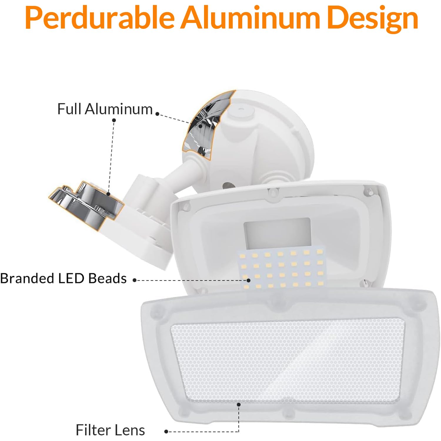LEPOWER LED Security Light 2 Pack, 3000LM, 28W, 5500K, IP65 Waterproof, Adjustable Heads, White, Model YY01B-WH