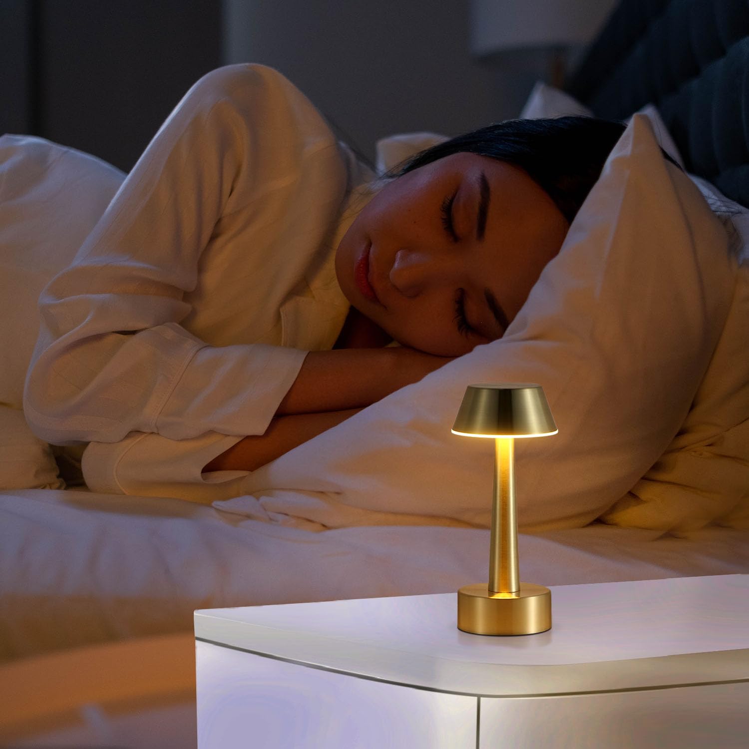 UMEXUS Cordless Table Lamp - Rechargeable, Gold, 3-Way Dimmable, Small, Portable Night Light for Home & Outdoor Decor, Model RG-15825