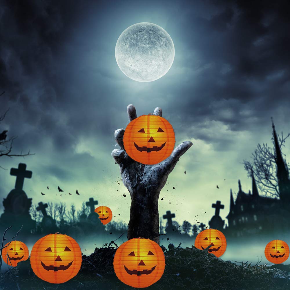 10 Pcs Halloween Pumpkin Paper Lantern Jack O Lantern Pumpkin Hanging Paper Lantern For Halloween Party Parties Garden Decoration, 12 Inches (Orange)