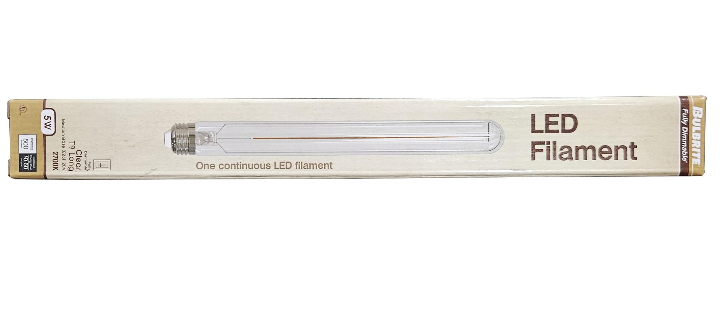 Bulbrite LED Filament T9 Light Bulb, 5W Dimmable, 2700K Warm White, Clear Glass, E26 Base, Vintage Style (1 Pack)