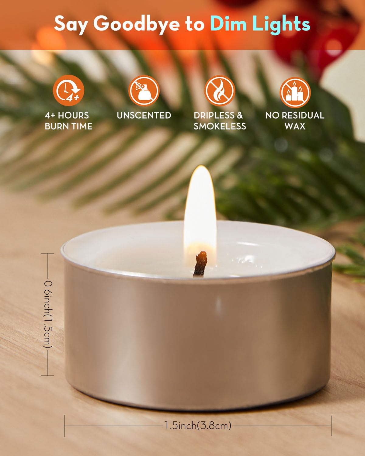 Hypmis Tea Light Candles, 100 Pack, Unscented Smokeless Paraffin, 4+ Hour Burn, White - Ideal for Home, Weddings, Christmas & Halloween Decor