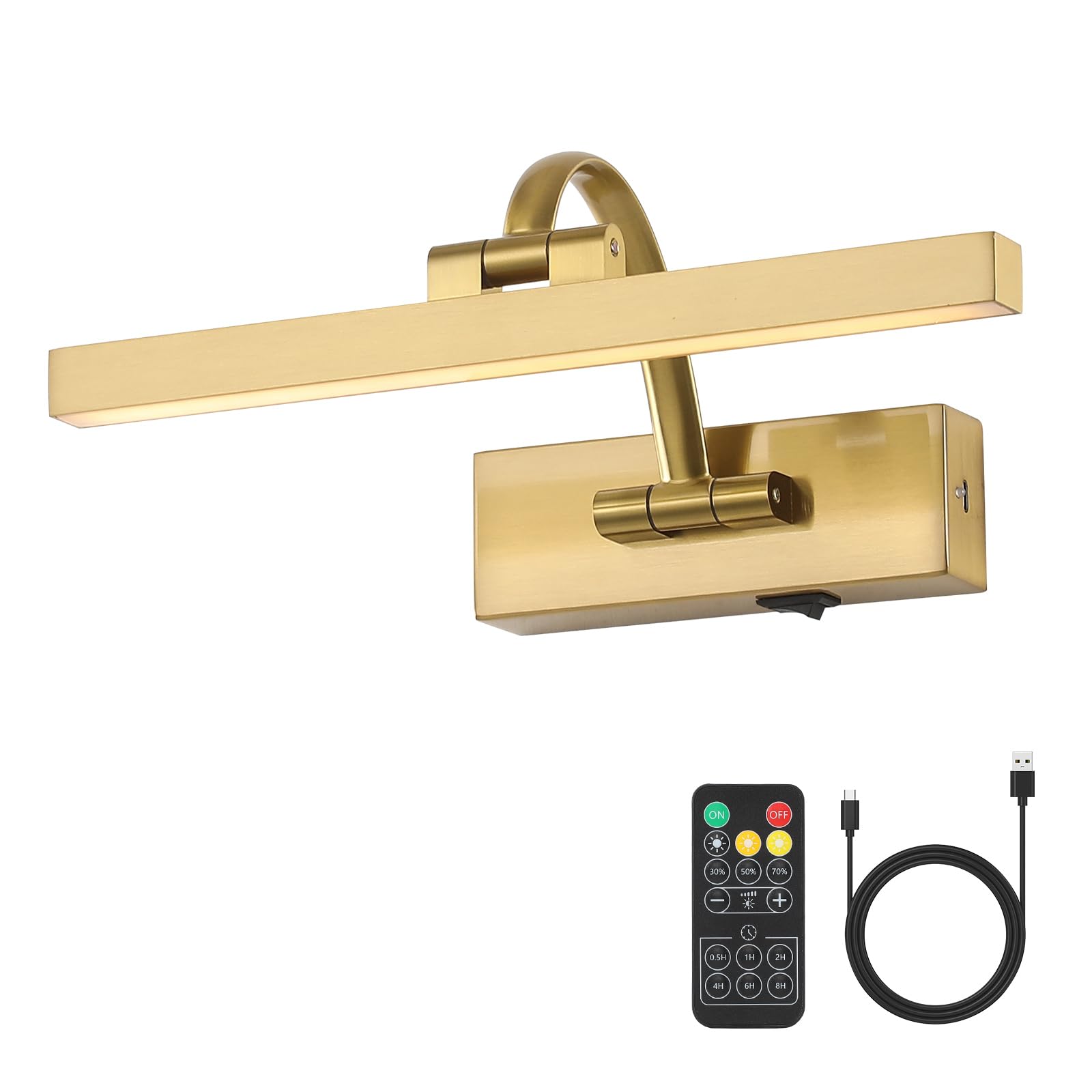 DESOOP Picture Lights for Wall Battery Operated, Wireless Brass Art Lighting for Paintings Rechargeable Gallery Lights with Remo
