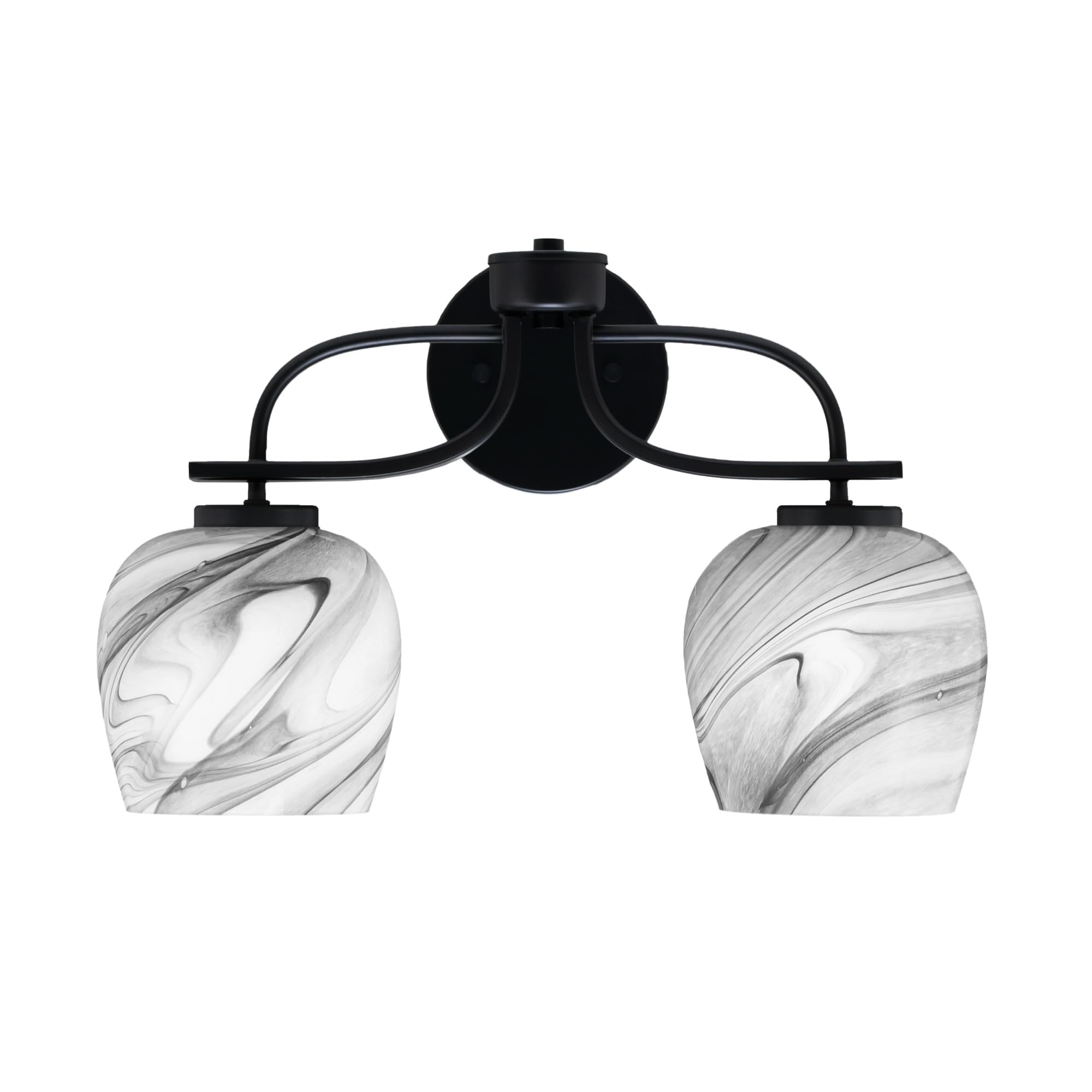 Cavella 2 Light Bath Bar In Matte Black Finish With 6" Onyx Swirl Glass