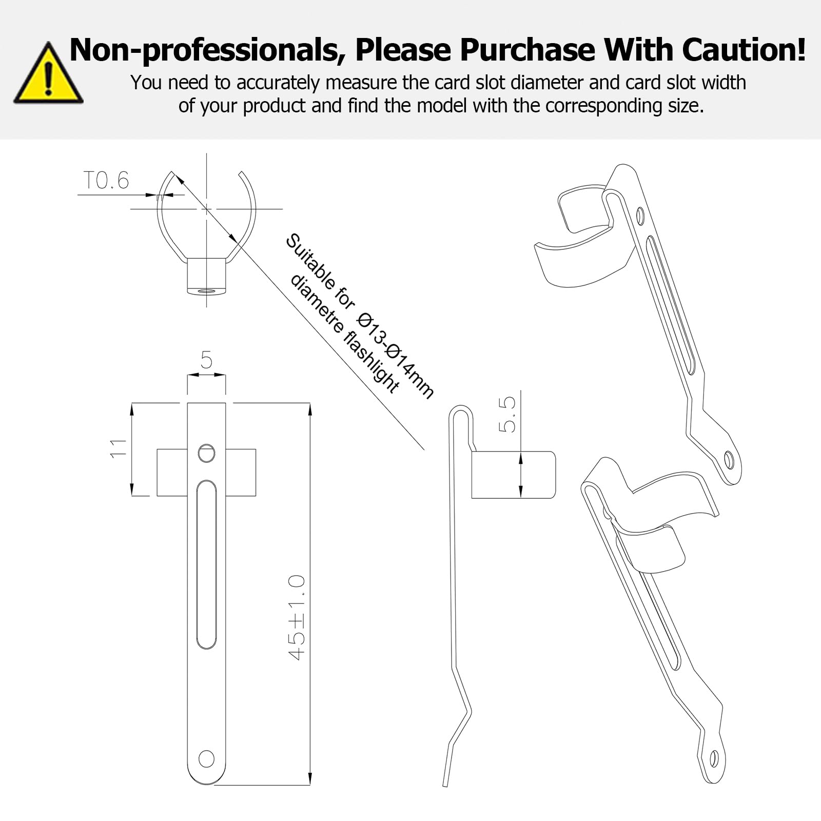 LIGHTFE B103 Flashlight Clip - Stainless Steel for 13-14mm Diameter, 5.5-5.9mm Slot Width, 45mm Size