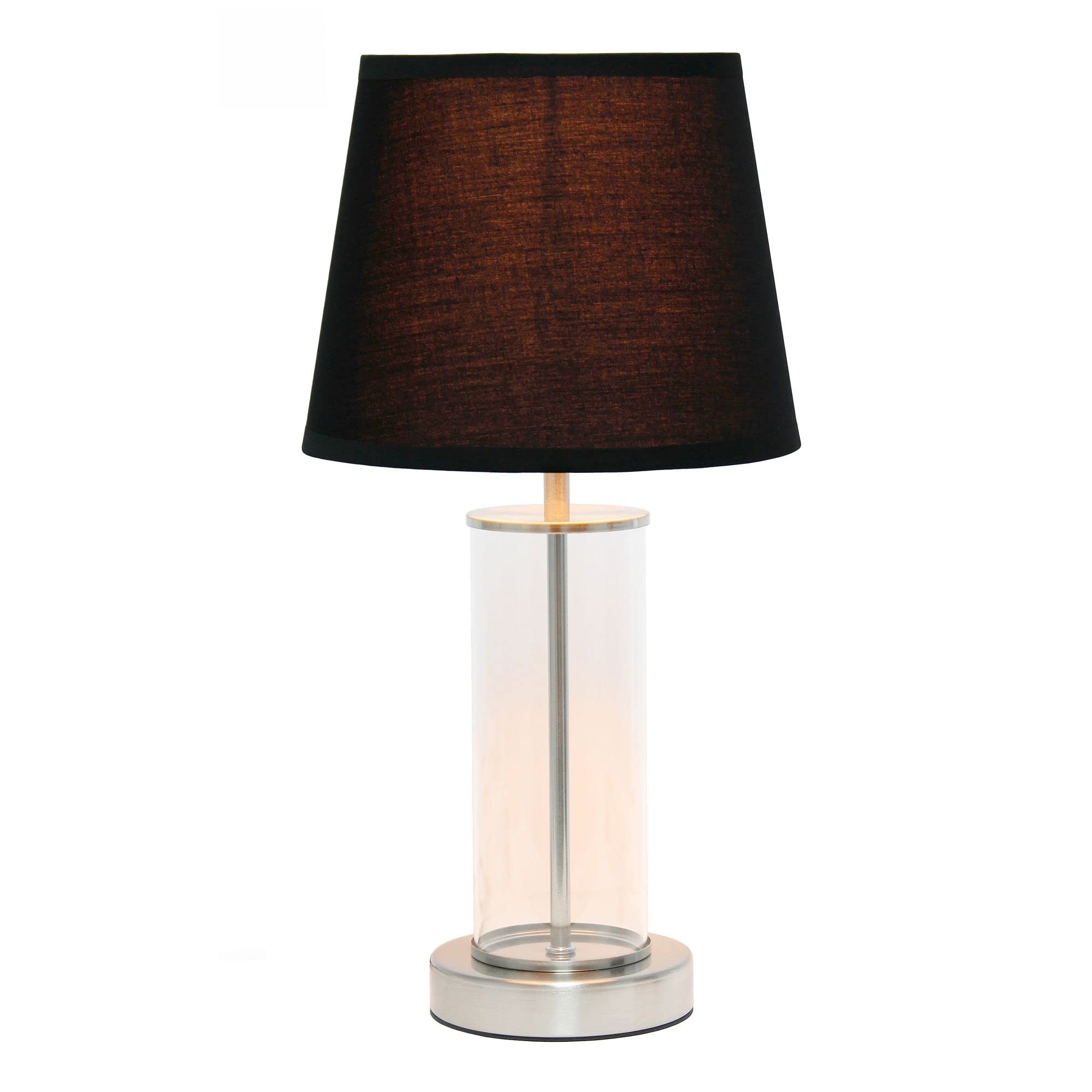 Simple Designs Bedside Table Lamp, Modern Coastal, 8.66inL x 8.66inW x 16.93inH, Brushed Nickel, Black Shade, Model LT2081-BSB