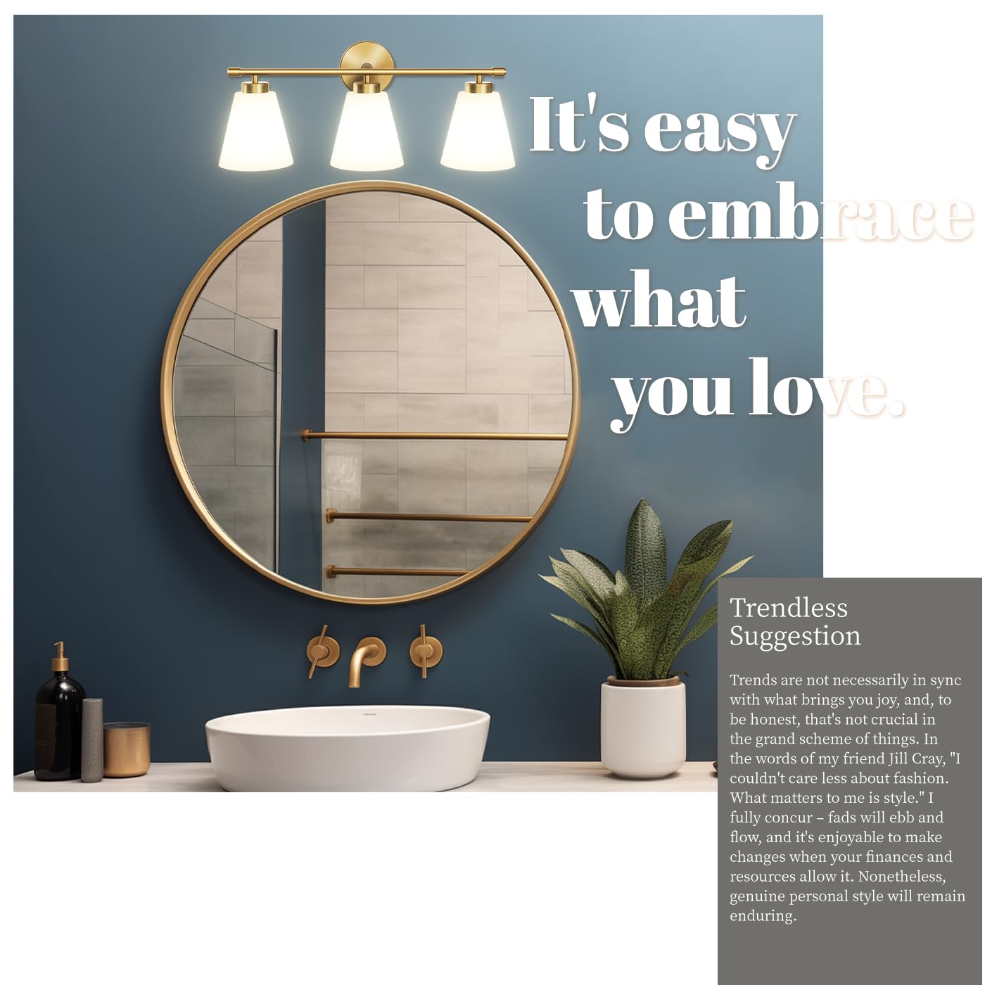 Hamilyeah Gold 3-Light Bathroom Vanity Light With Frosted Glass - Industrial Lighting Fixture