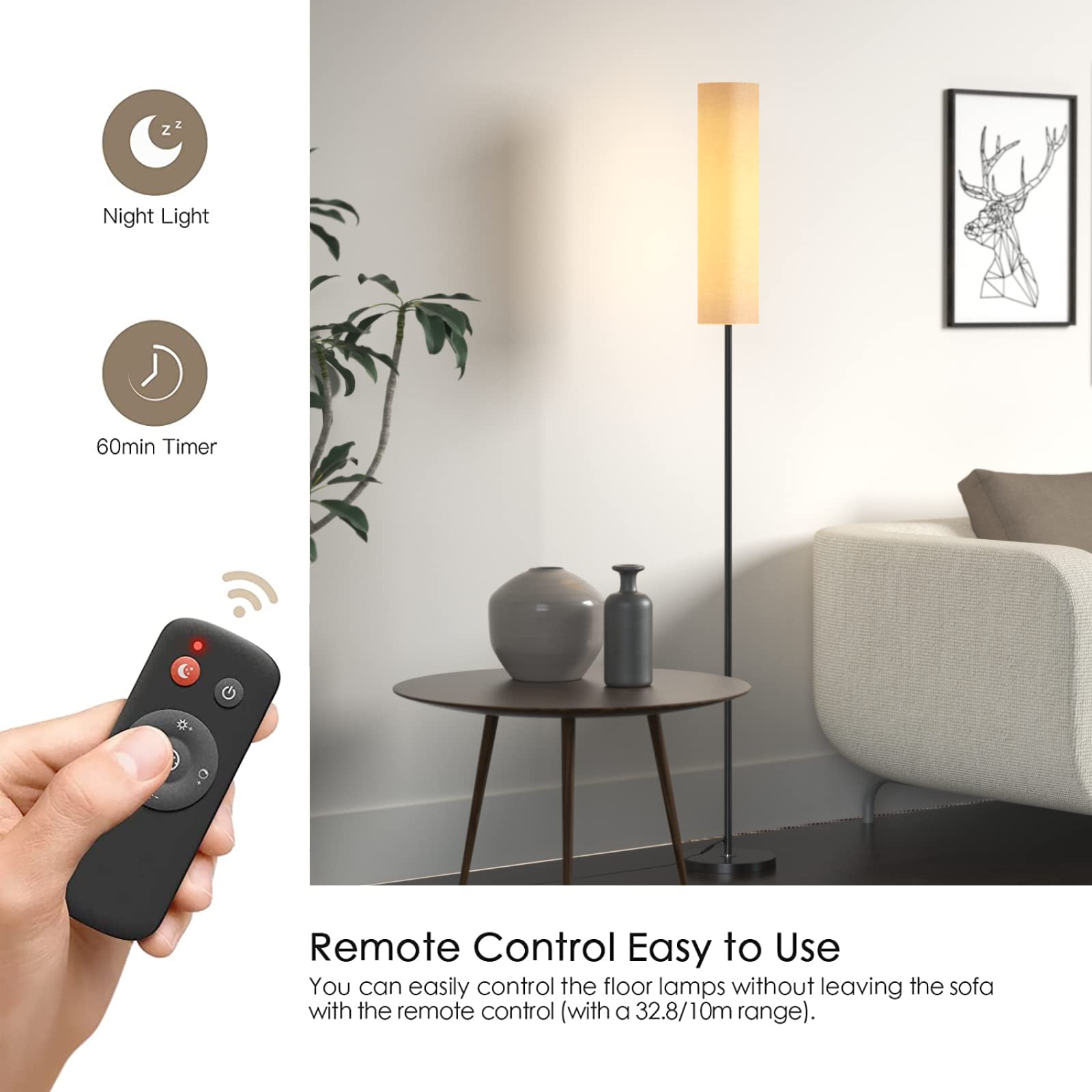Lithomy Floor Lamp,4 Color Temperature Modern Led Standing Lamp,Stepless Dimmer Remote Control Floor Lamps For Living Room/Bedro