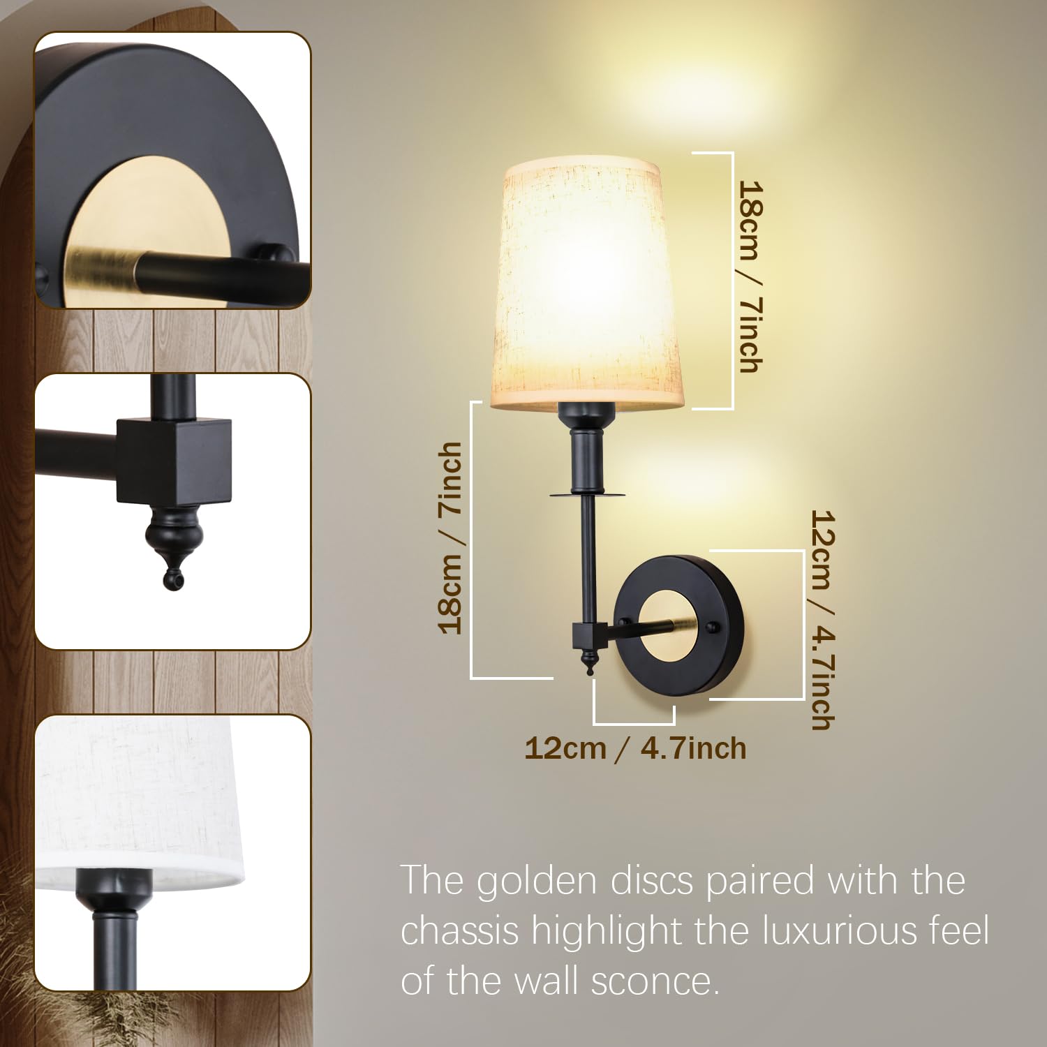 BIMEAN Battery Operated Wall Sconces Set of Two, Black Iron, RGB Rechargeable Bulb, Indoor Wall Mounted Lamp, Model L015D