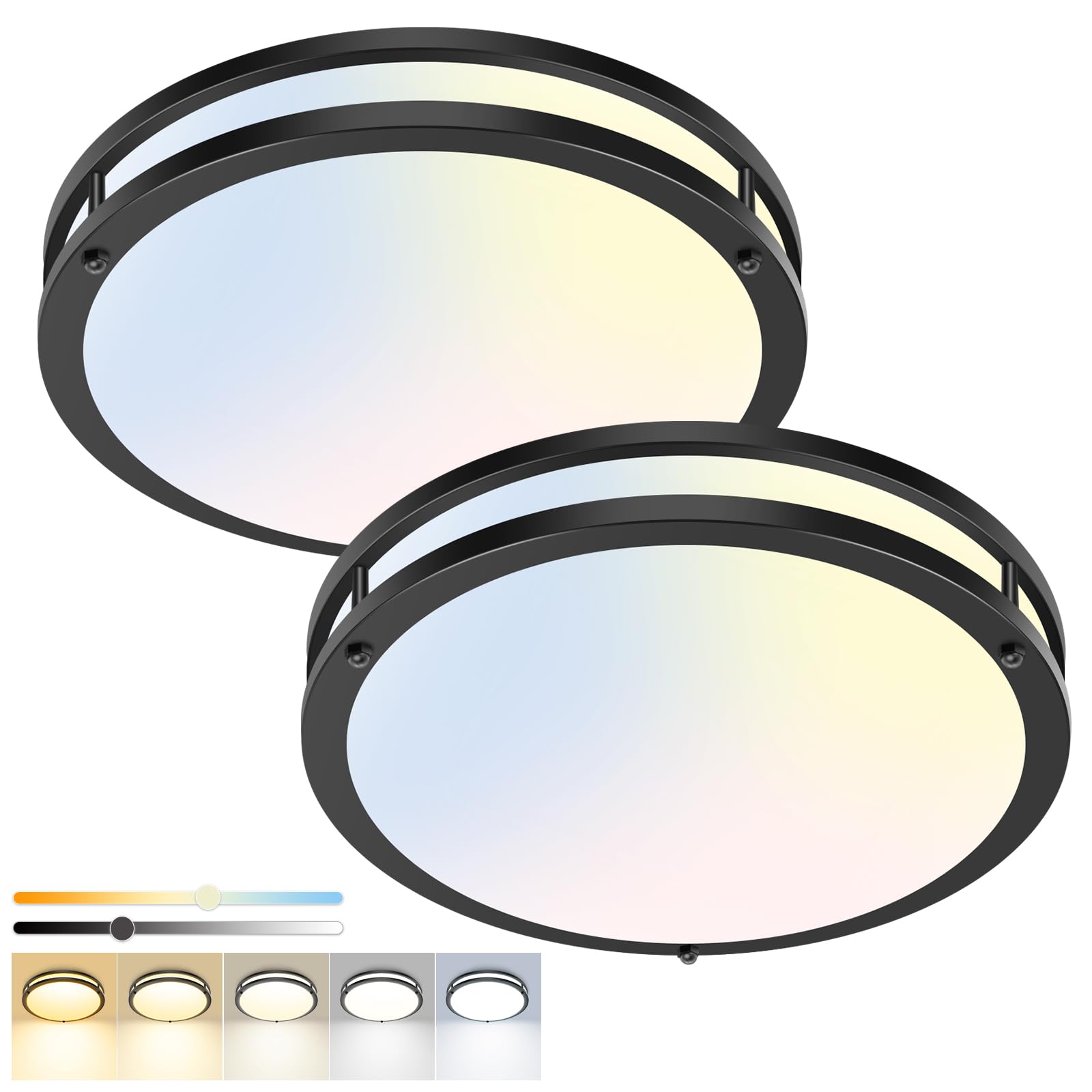 hepside 13inch Flush Mount Ceiling Light Fixture 2 Pack  Dimmable & 5CCT Ceiling Light Black  24W 3000K 3500K 4000K 5000K 6500K Adjustable Ceiling Lamps for Bathroom Bedroom Hallway