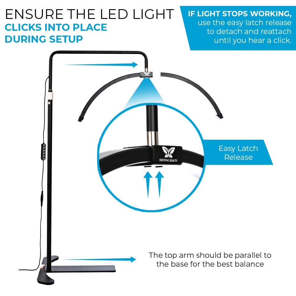 Existing Beauty LED Half Moon Lamp – Adjustable Brightness – Black – Professional Floor Lamp for Eyelash Techs & Lash Artists