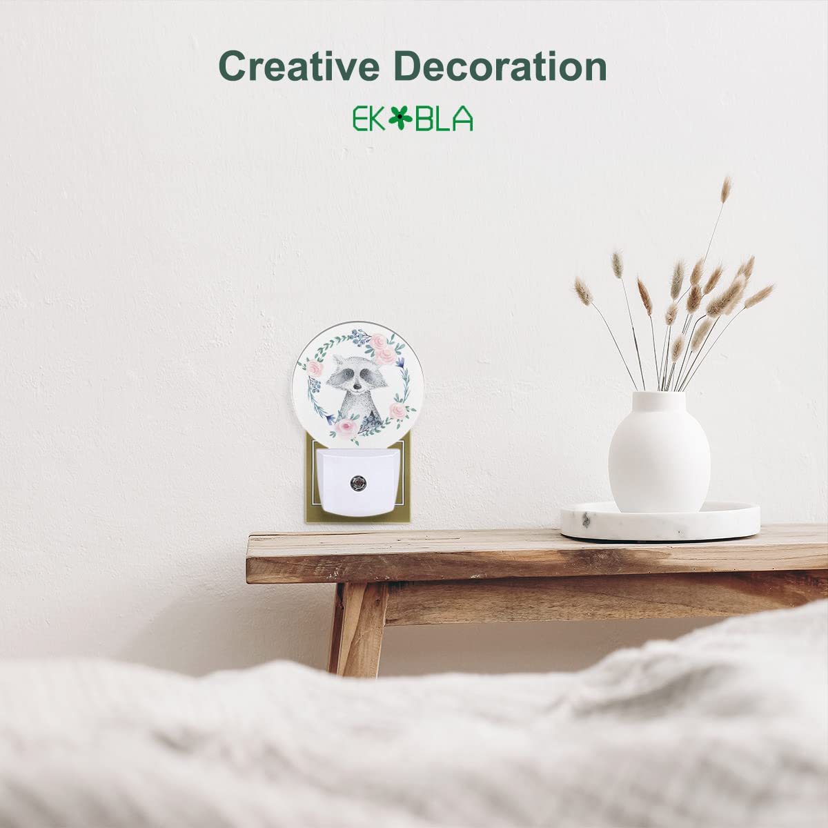 Ekobla Raccoon Night Light Cute Animal Raccoon With Cool Rock N Roll Pose Night Lights Plug Into Wall Auto Sensor Fun Funny Led
