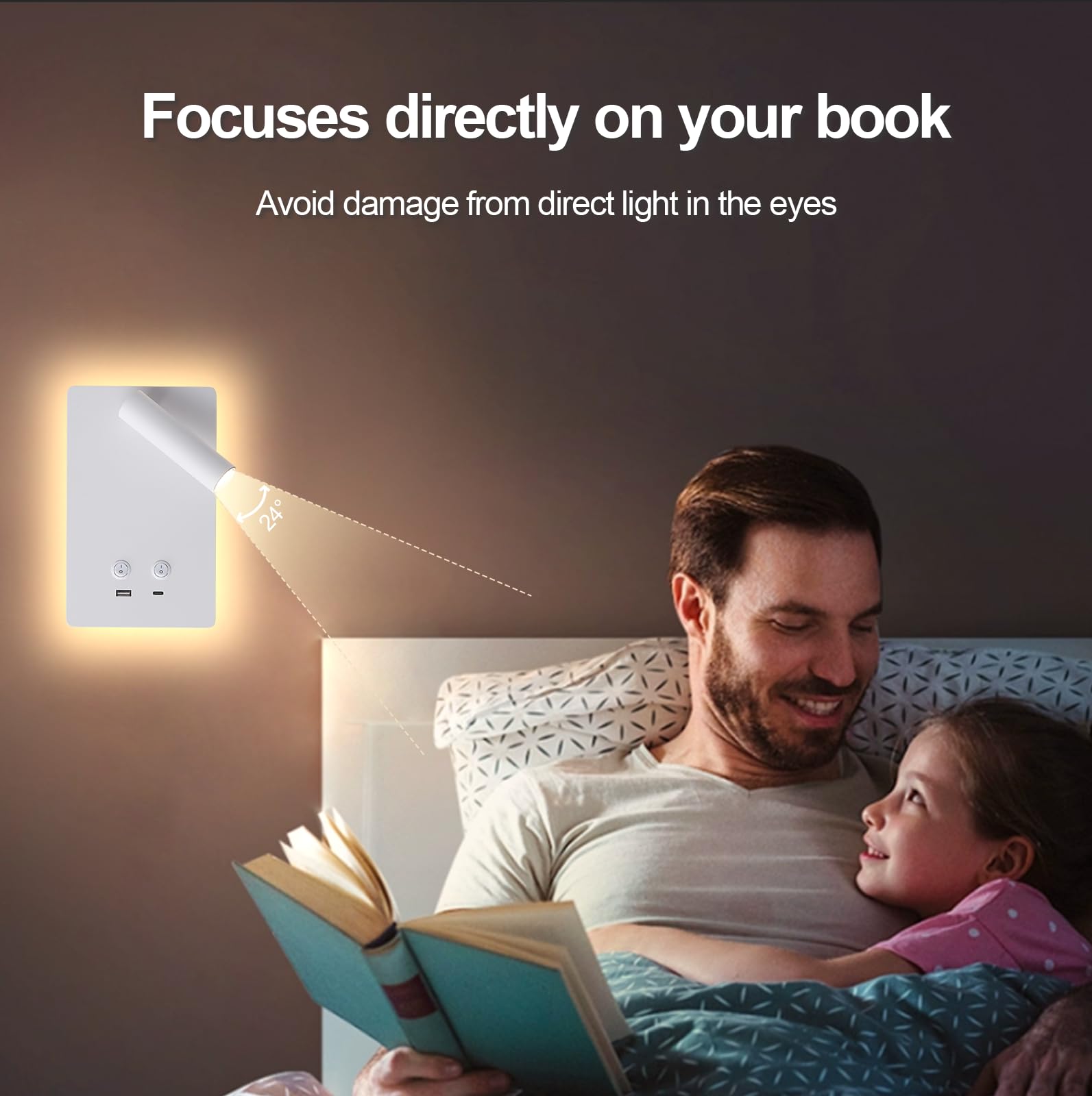 MOLUOLA LED Wall Lamp Wall Mounted Sconce with USB Ports, 9W+3W Night Light, 1 Pack, White, Model S07G-Black