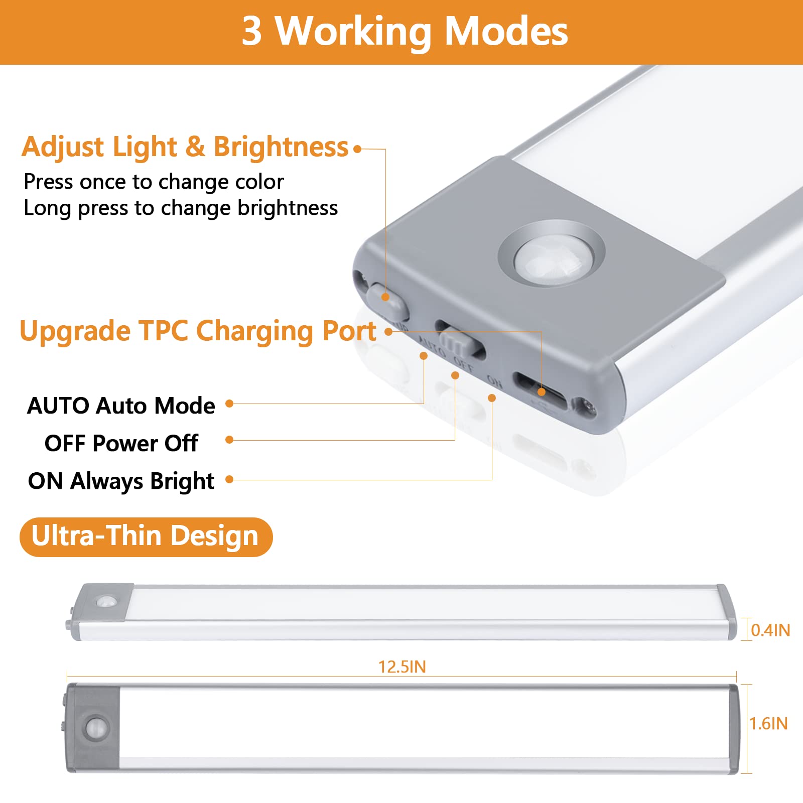 Yanegrt 60 Led Dimmable Under Cabinet Lights, 3 Color Temps, Motion Sensor, 2 Pack