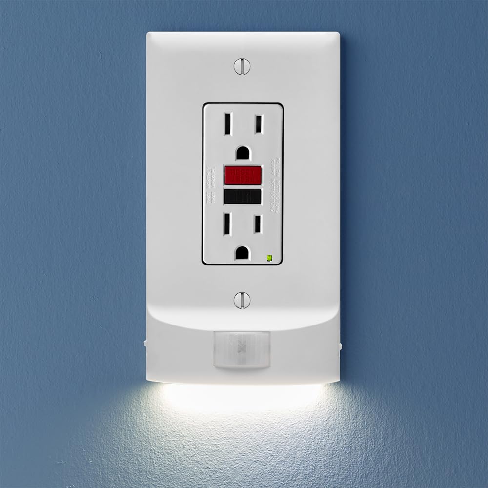 Snappower Single Motionlight [For Gfci Outlets] - Motion Detecting Led Night Lights Built-In To Wall Plate - Bright/Dim/Off Opti