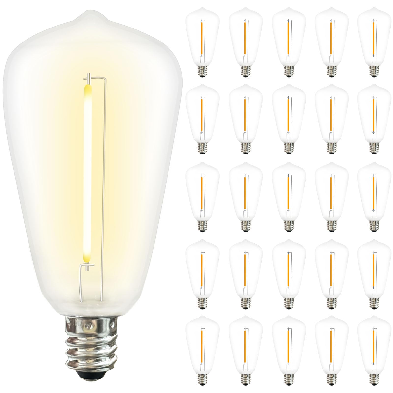 Sunsgne 25Pack Led String Light Bulbs Replacement, St38 Replacement Bulbs For Outdoor String Lights, 0.6W E12 Led Edison Light B