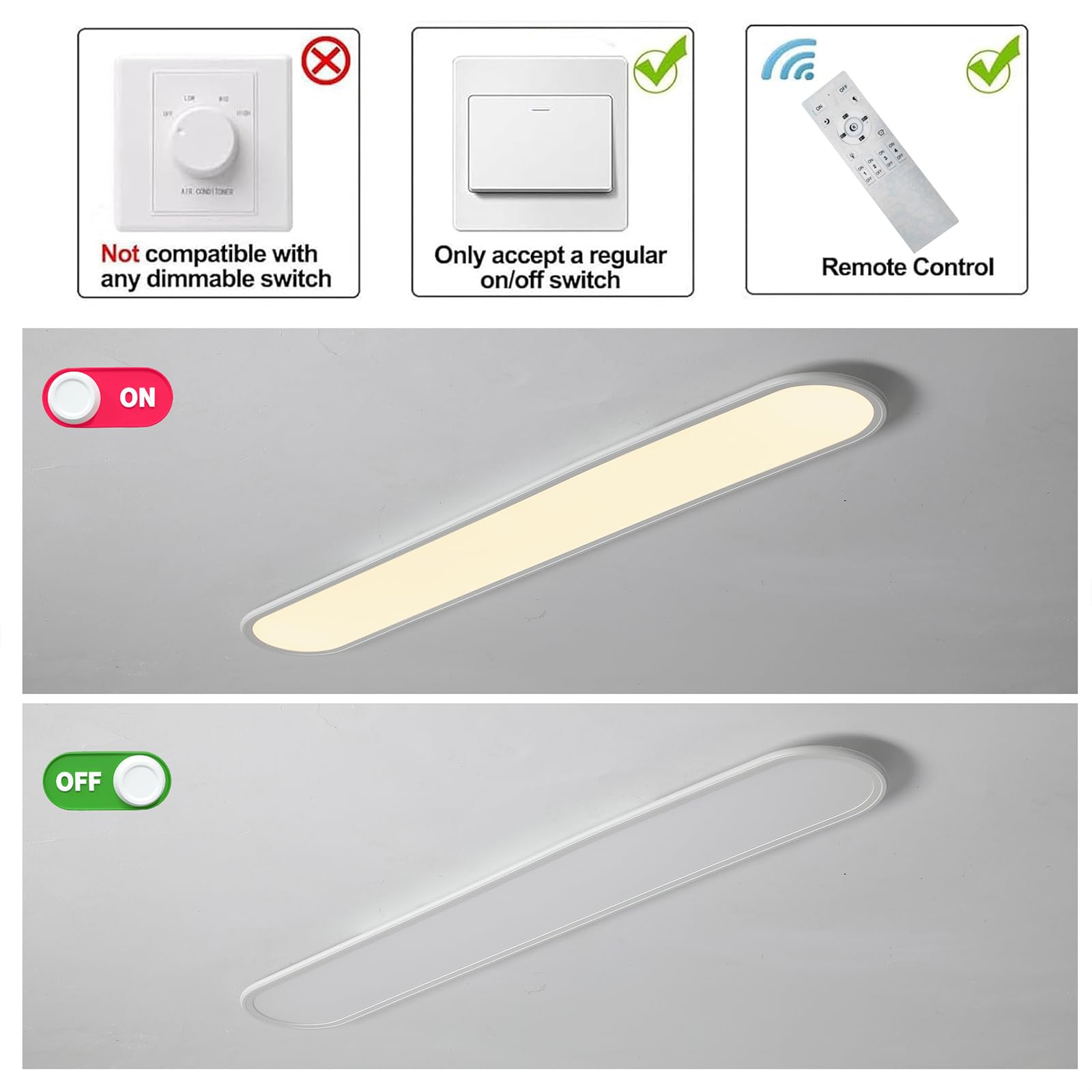 Ganeed 4.59Ft 60W Dimmable Modern Led Linear Kitchen Ceiling Lamp  High Brightness Flush Mount Low Profile Long Ceiling Light Fixture For Shop Lighting Home Closet Laundry  White