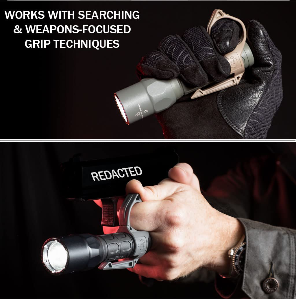 Thyrm Switchback Large 2.0 Flashlight Ring (Urban Grey, Non-Dual Fuel Version) Finger Release Ring With Pocket Clip For Many 1-Inch Diameter Lights, Made In Usa