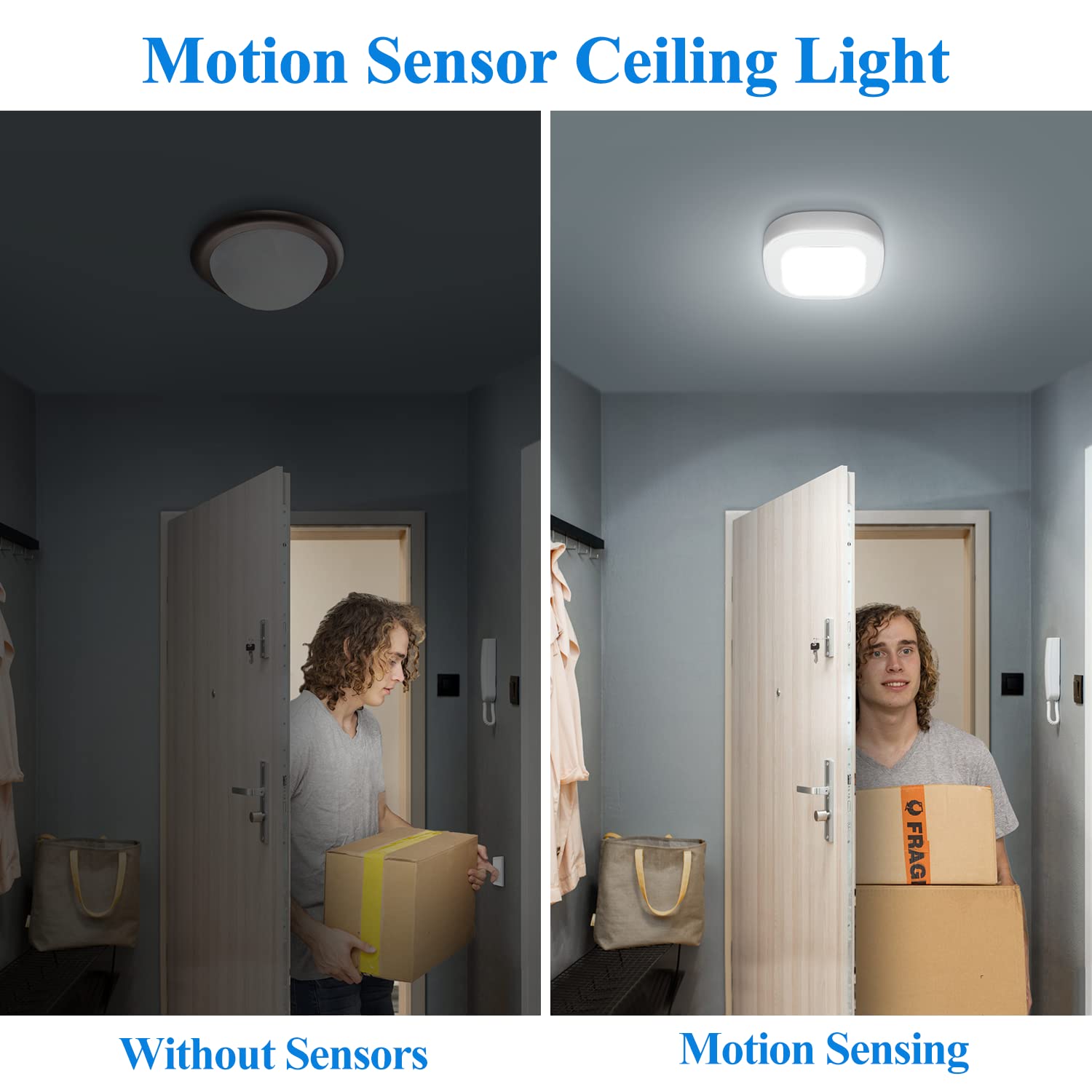 Whitepoplar Closet Light, Battery Operated Ceiling Motion Sensor Led Light, 300Lm Indoor Wireless, For Hallway, Garage, Stairway