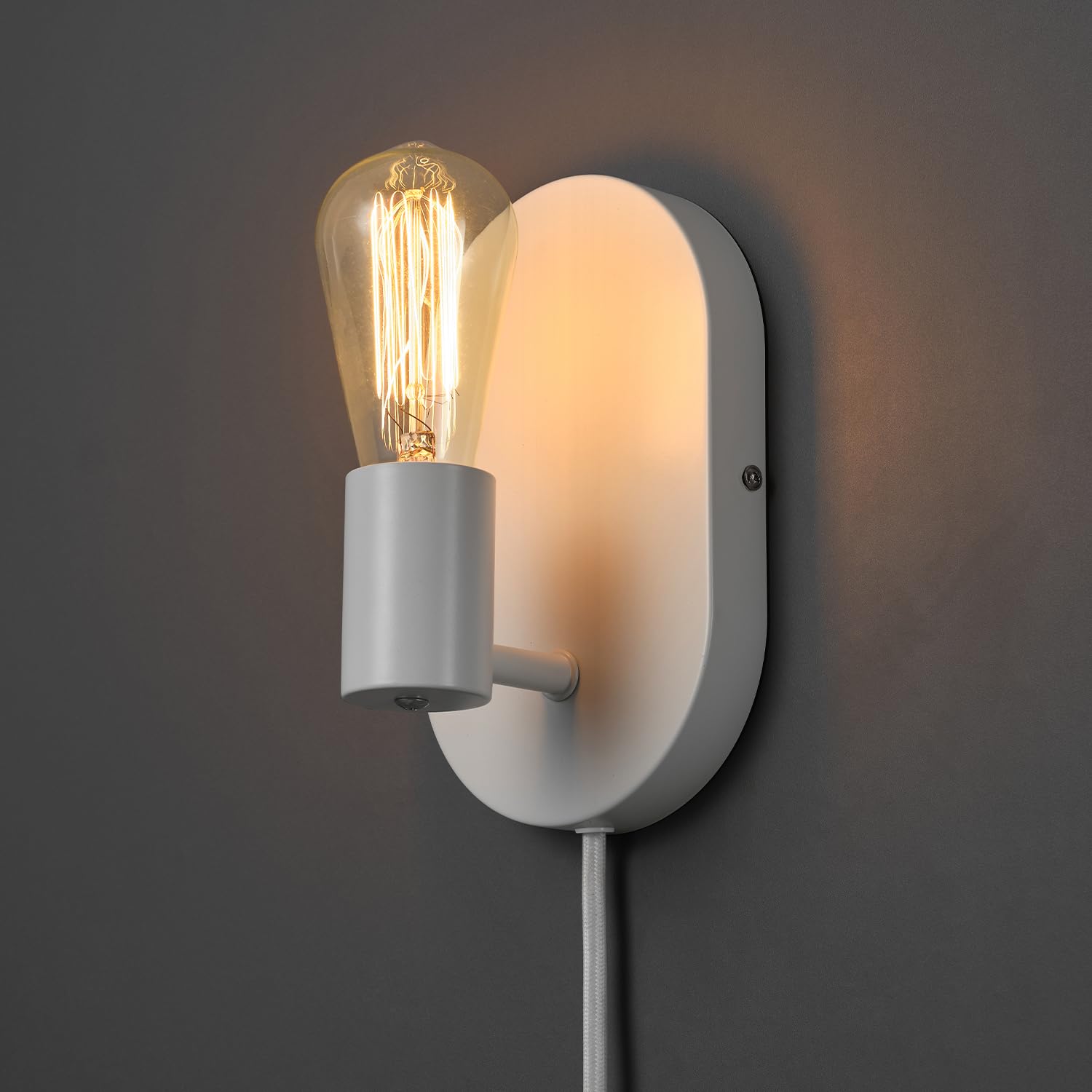 Globe Electric 65000134 1-Light Plug-In Or Hardwire Wall Sconce, Matte White, 6Ft White Fabric Covered Cord, Inline On/Off Rocke