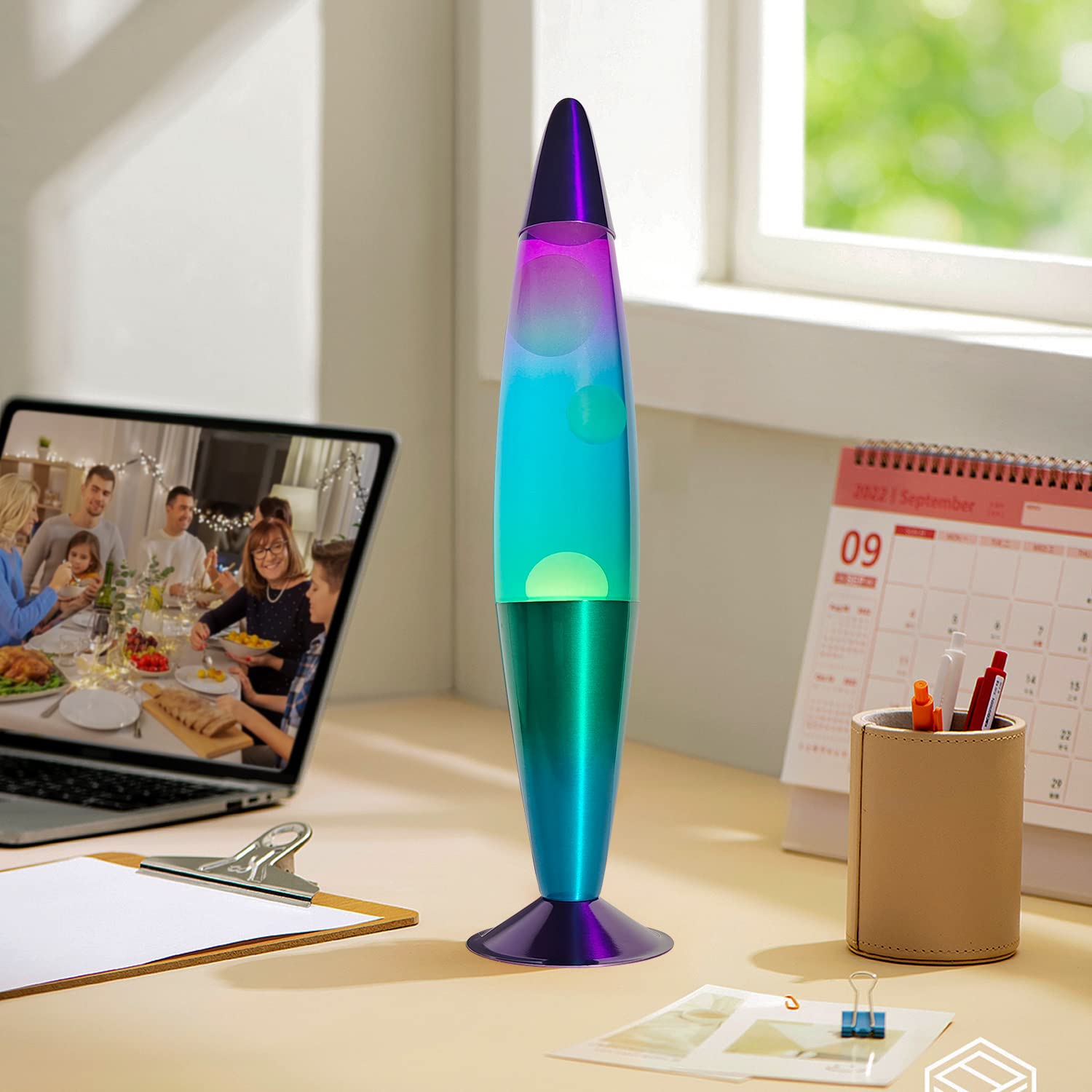 16 Inch Green Blue Purple Rainbow Motion Lamp, 2 Bulbs, Rainbow Lamp Aurora Lamp, Relaxing Night Light Mood Lighting for Adults,