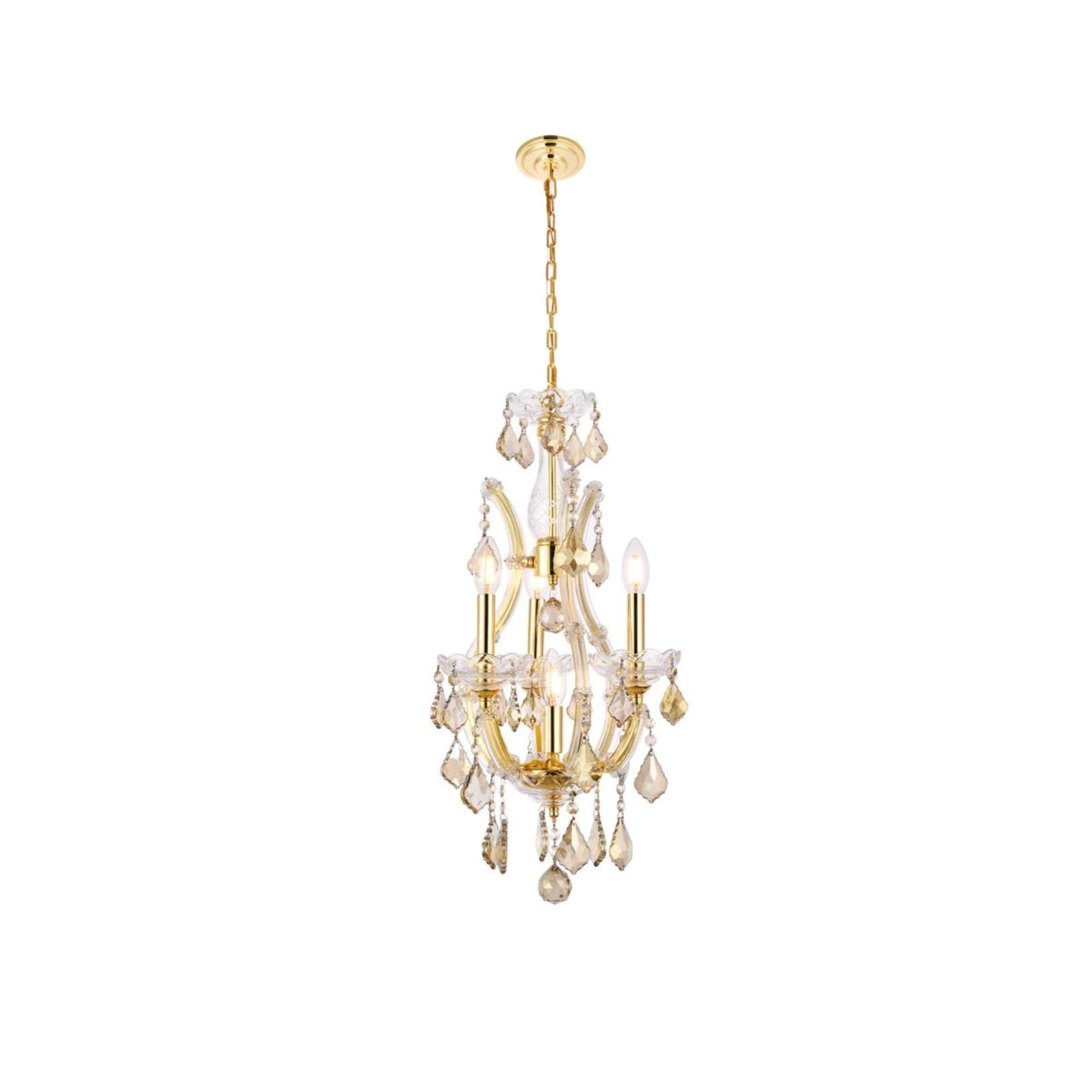 Elegant Lighting 2800D12G-GT/RC Royal Cut Smoky Golden Teak Crystal Maria Theresa 4-Light, Single-Tier Crystal Chandelier, 12" x 22", Finished in Gold with Smoky Golden Teak Crystals
