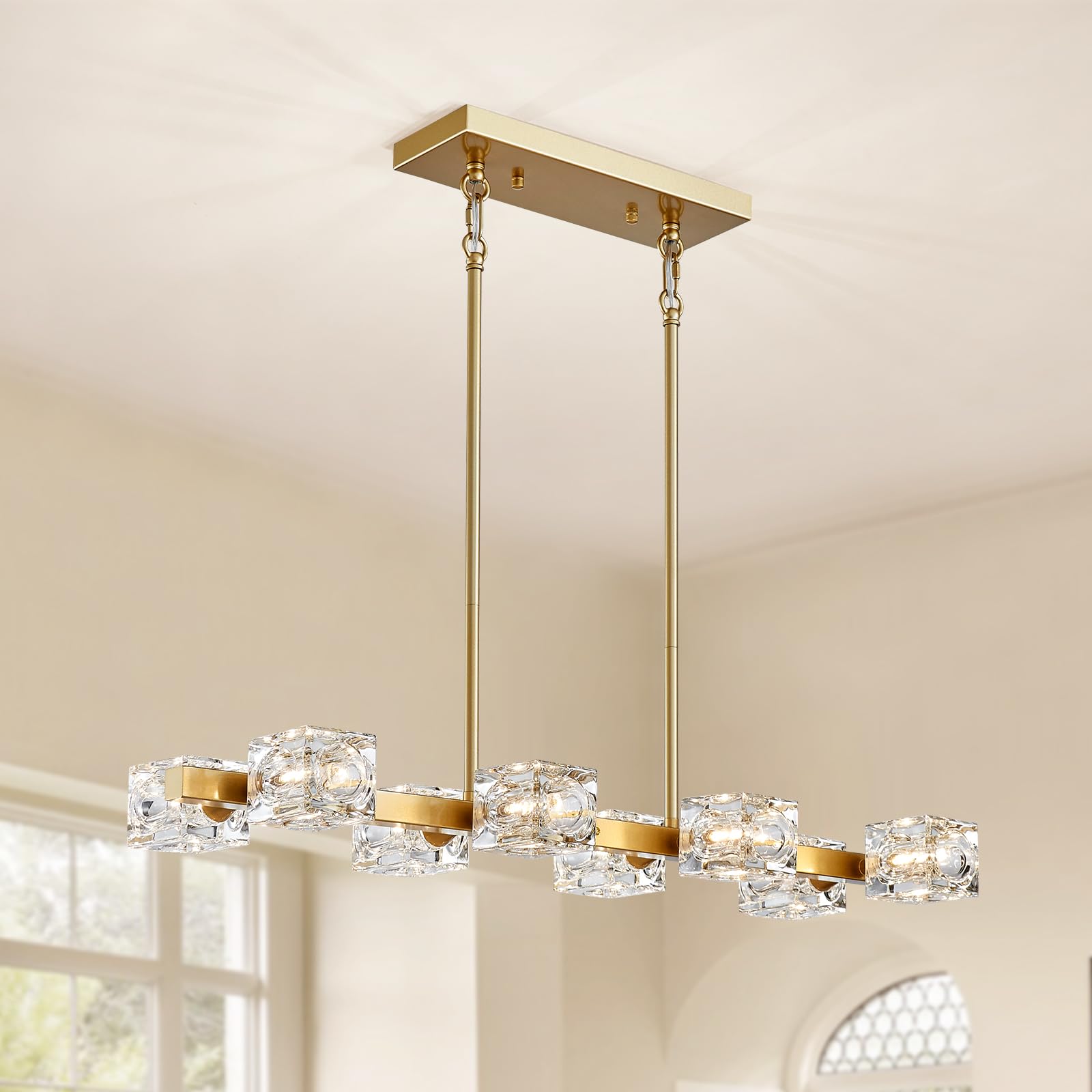 Xingqi Rectangular Chandelier For Dining Room Light Fixture 8-Light Gold Sputnik Chandelier Kitchen Island Pendant Metal Industr