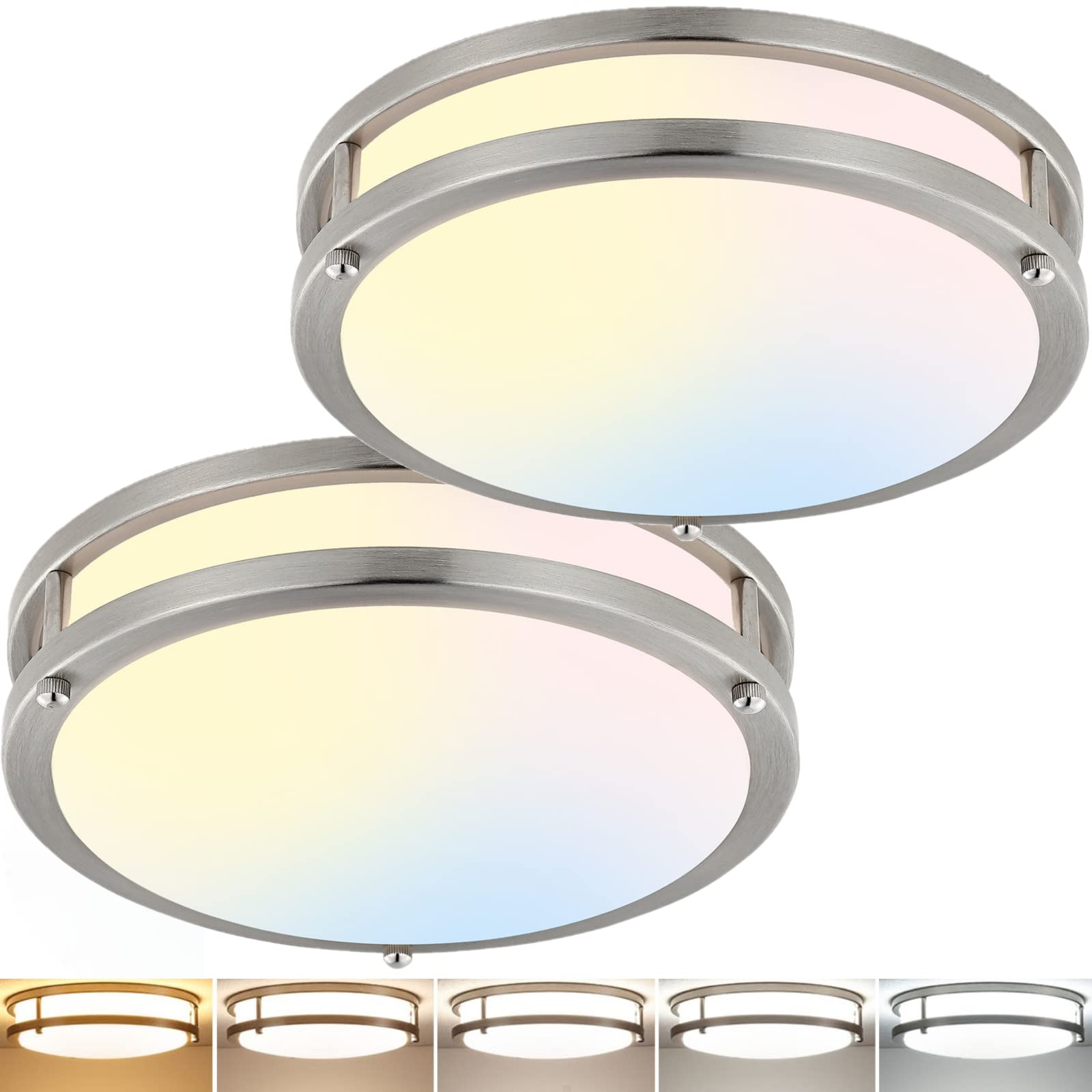 2-Pack 10Inch Flush Mount LED Ceiling Light Fixtures, Ultra Bright 3200LM Dimmable 5CCT 2700K-6500K, Kitchen Bedroom Bathroom St