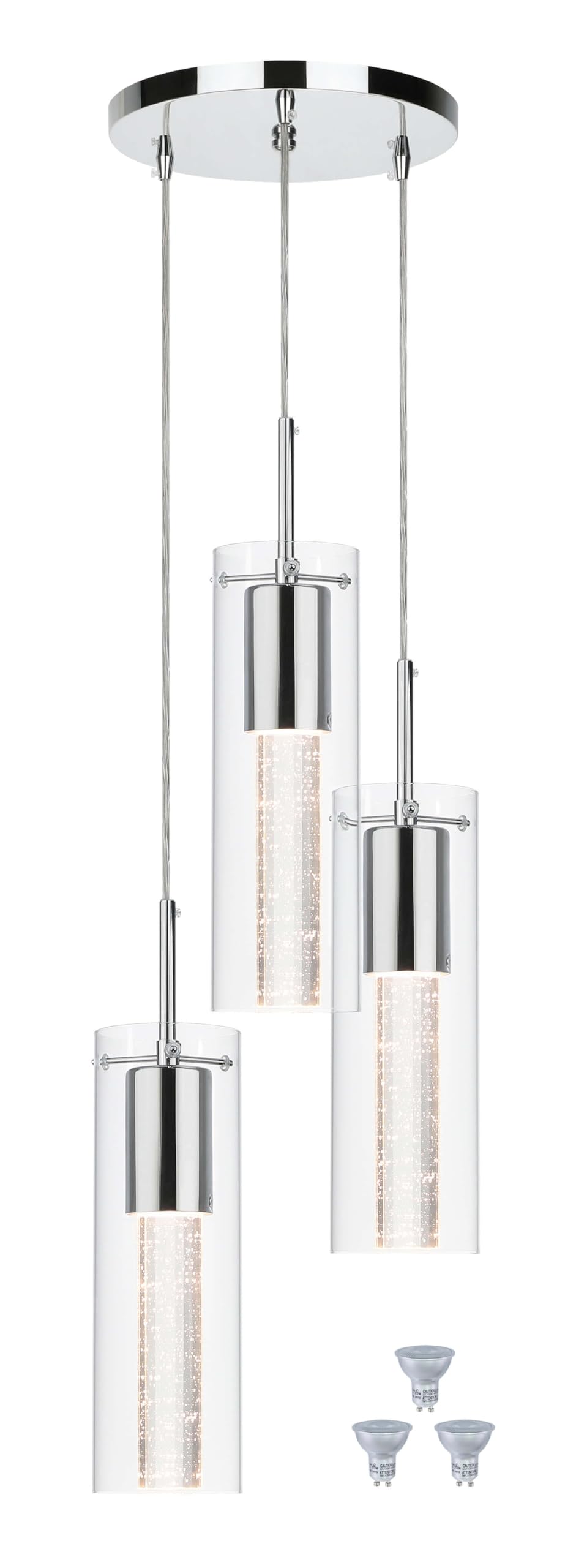 Xinbei Lighting Pendant Lighting, Kitchen Island Cluster Pendant Light 3 Light With Crystal And Led Bulb Xb-P1110-3-Ch