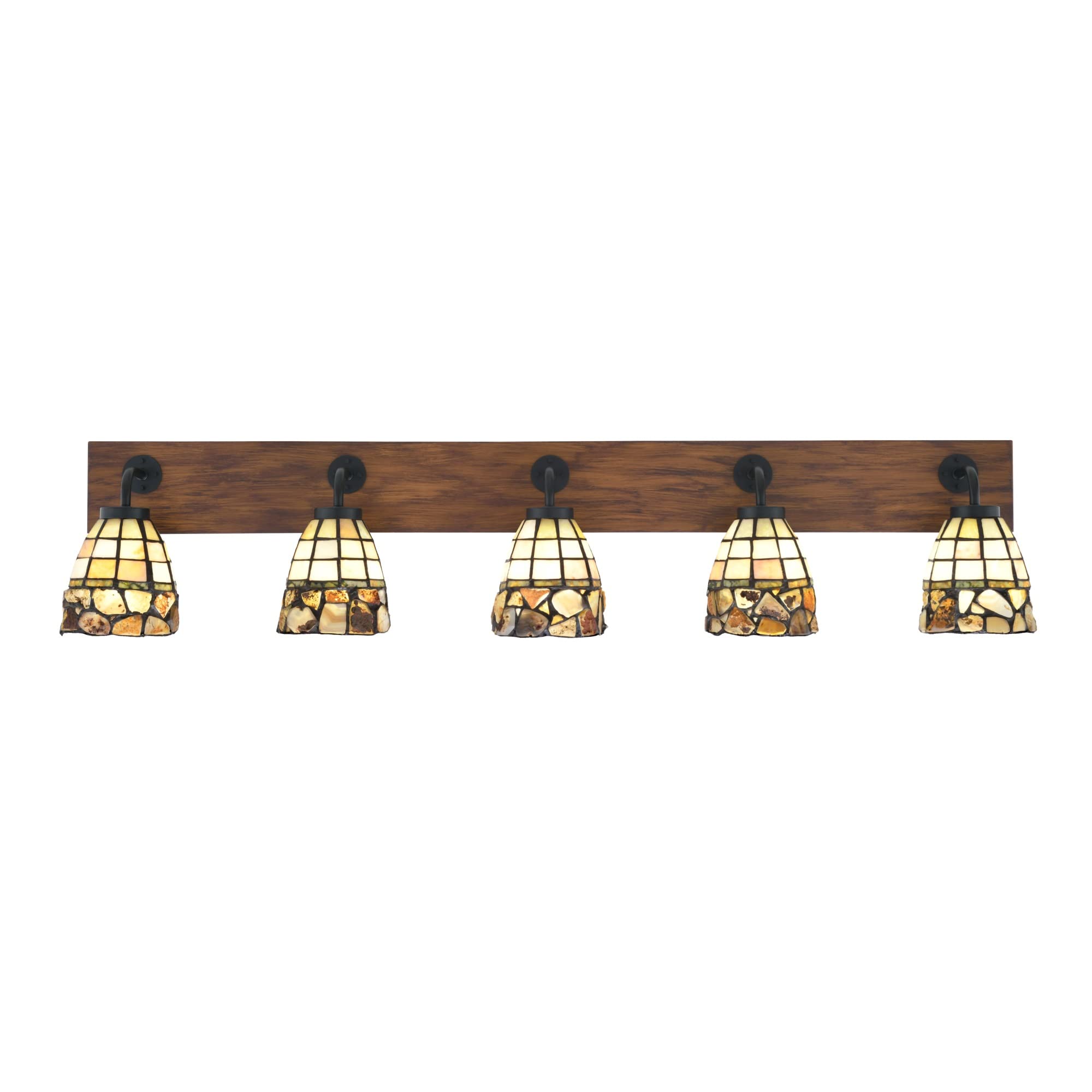 Oxbridge 5 Light Bath Bar In Matte Black & Painted Wood-Look Metal Finish With 7" Cobblestone Art Glass
