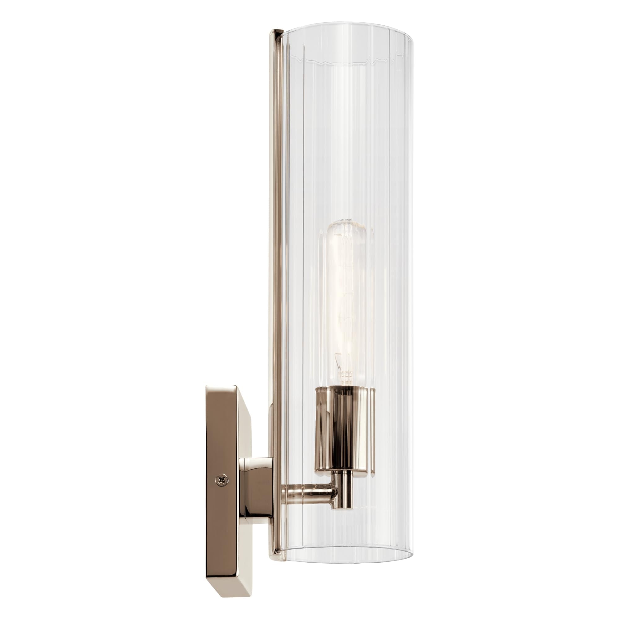 KICHLER Jemsa 1 Light Wall Sconce, Modern Light with Clear Fluted Glass in Polished Nickel for Bathroom, Powder Room, Sides of F