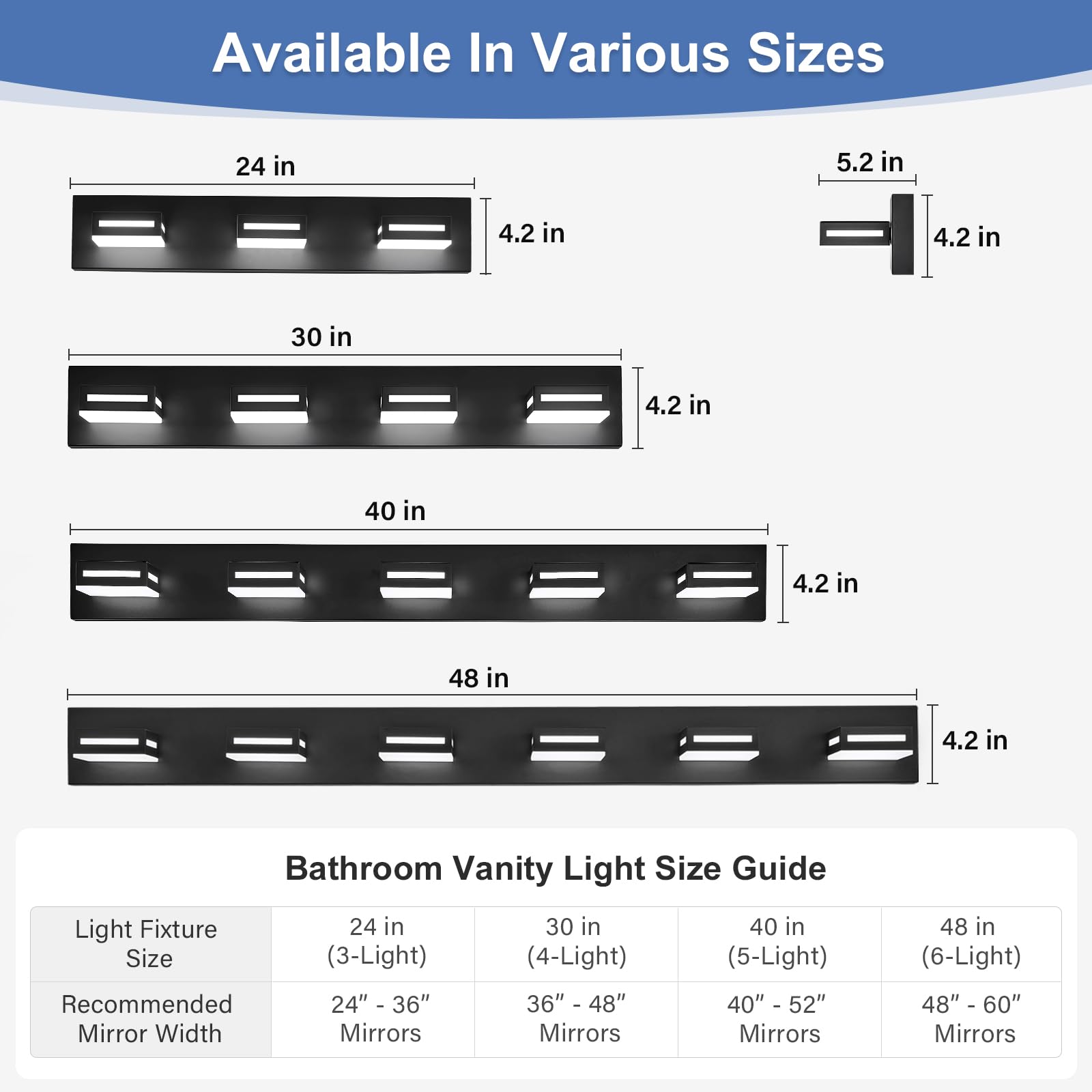 Donrao 40-Inch 5-Light Led Modern Black Bathroom Vanity Light Fixtures Over Mirror  Bathroom Lighting Fixtures With Cool White 6000K  Vanity Wall Lights For Bath Restroom Powder Room