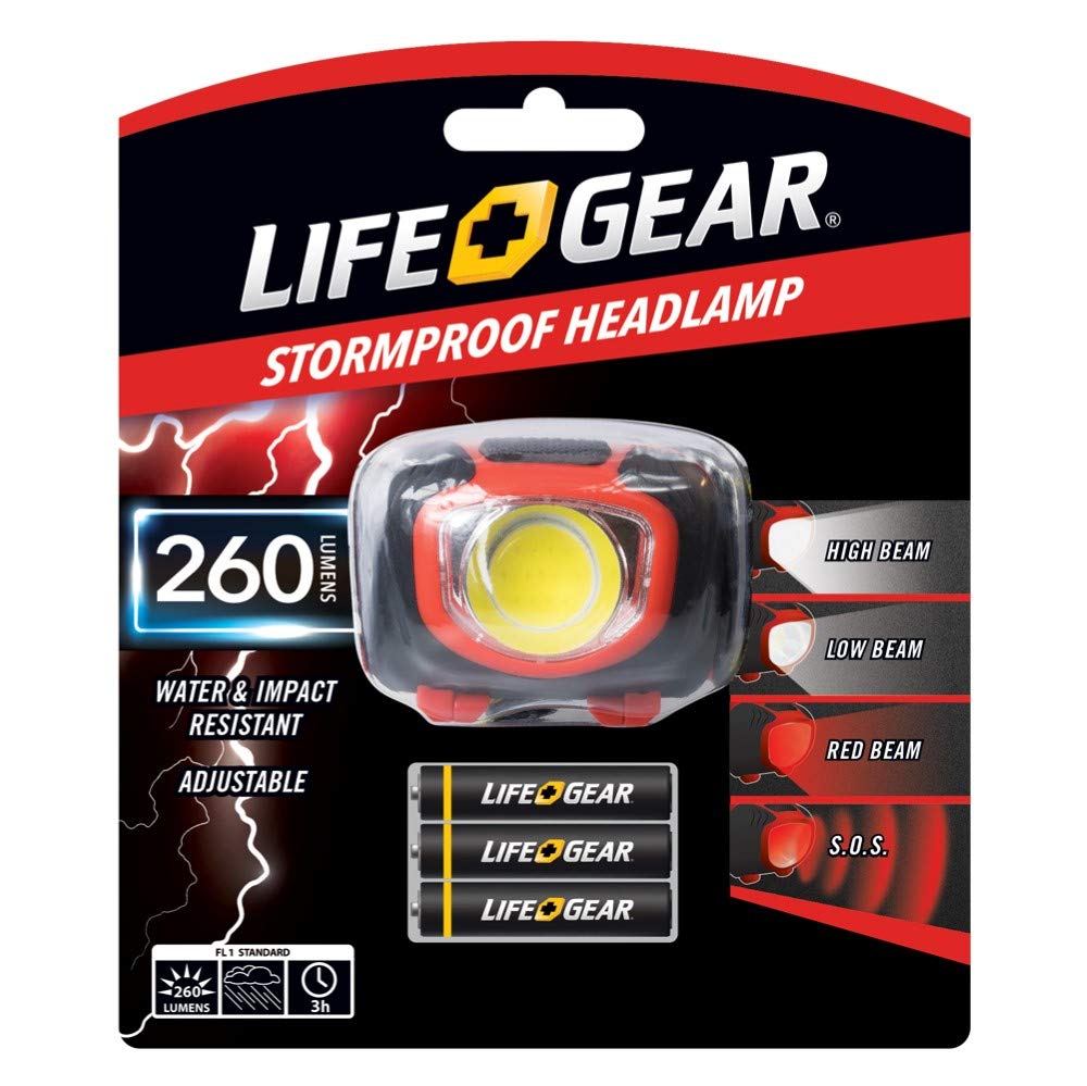 Life Gear Red Stormproof 260 Lumen Cob Headlamp - Durable, Lightweight, Outdoor Lighting