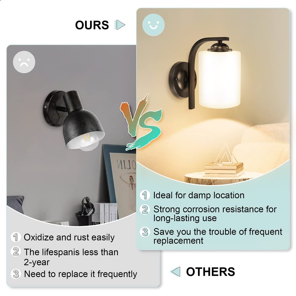 Canmeijia Modern Black Wall Sconce, 1 Light Fixture With Milky White Glass For Bathroom & Hallway