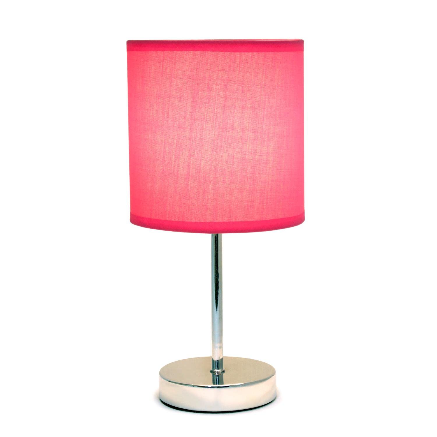 Creekwood Home 11.81&quot; Chrome Metal Stick Lamp With Hot Pink Drum Shade, Petite Bedside Table Light