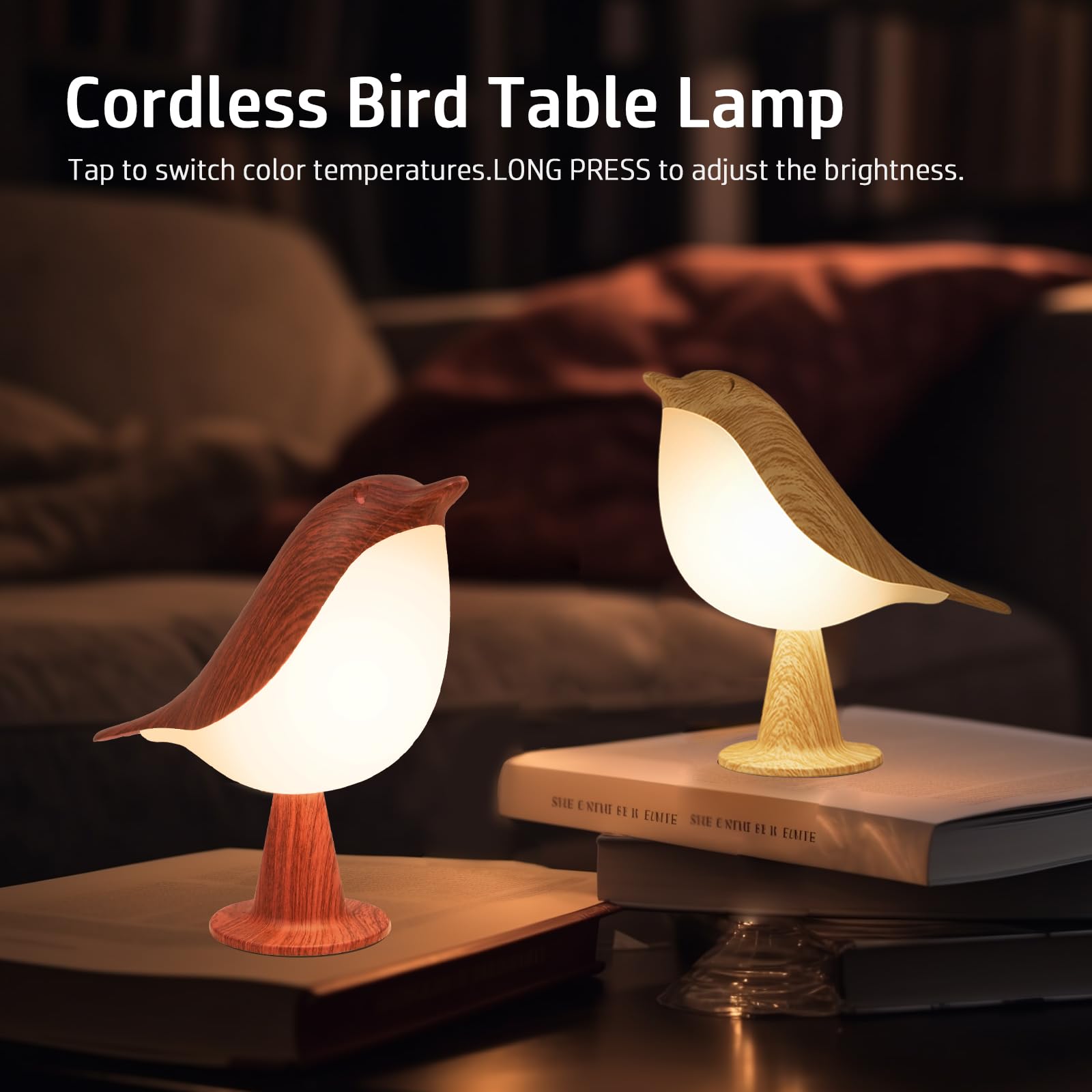 Deogos Table Lamp Combo, Small Rechargeable Cordless Lamps, 3 Color Temperatures, Adjustable Brightness, Maple + Red, Circular Base