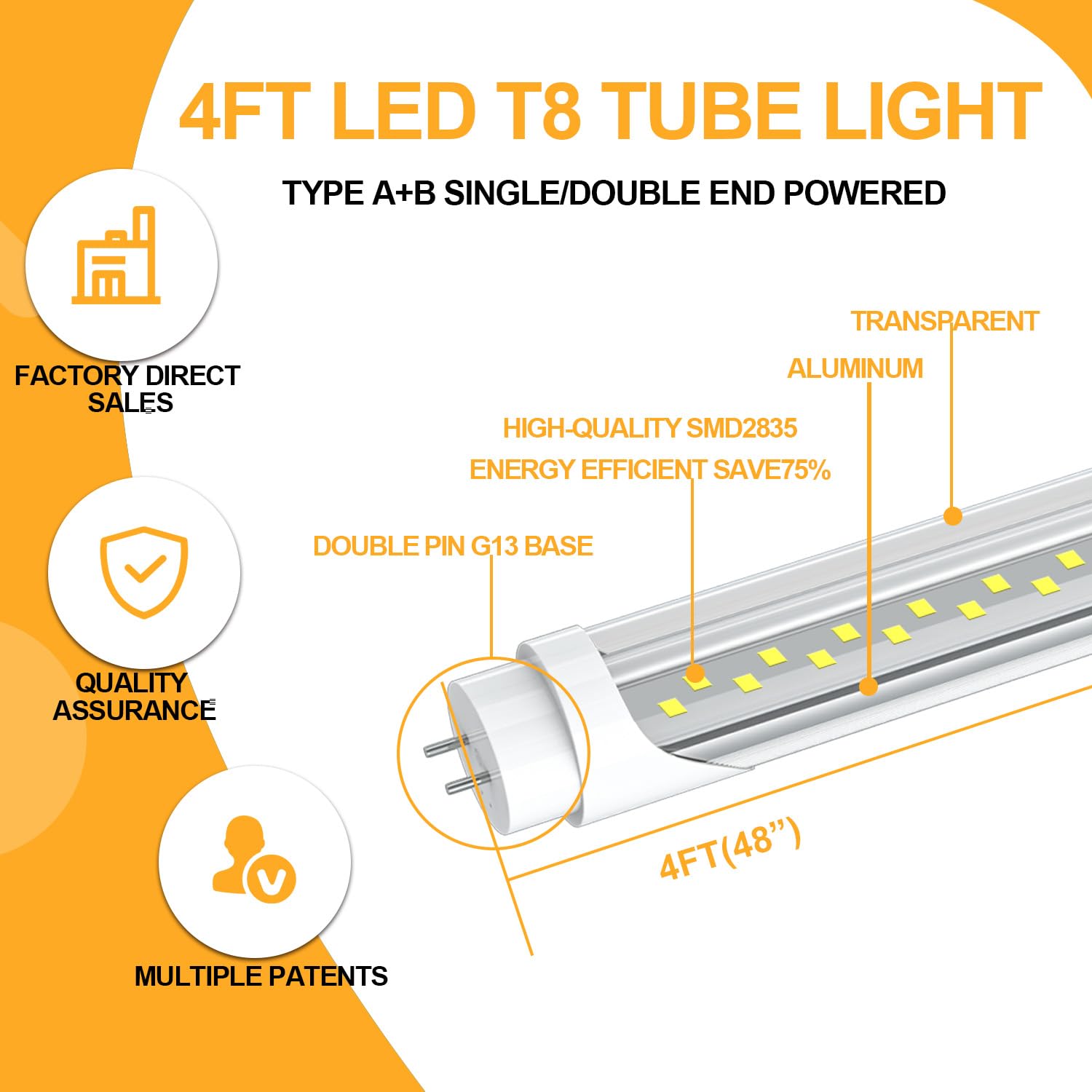 Semsmoks T8 T12 Led Tube Light Bulbs 4 Foot, Plug & Play Or Ballast Bypass, 24W 3120Lm 6000K Daylight, T8/T12 Led Fluorescent Li