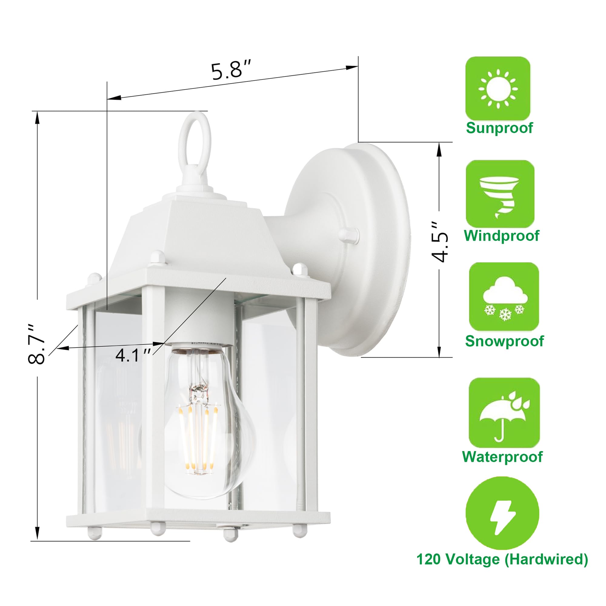 Lit-Path Outdoor Wall Lantern, Wall Sconce As Porch Lighting Fixture, E26 Base, Aluminum Housing Plus Glass, Water-Proof And Out