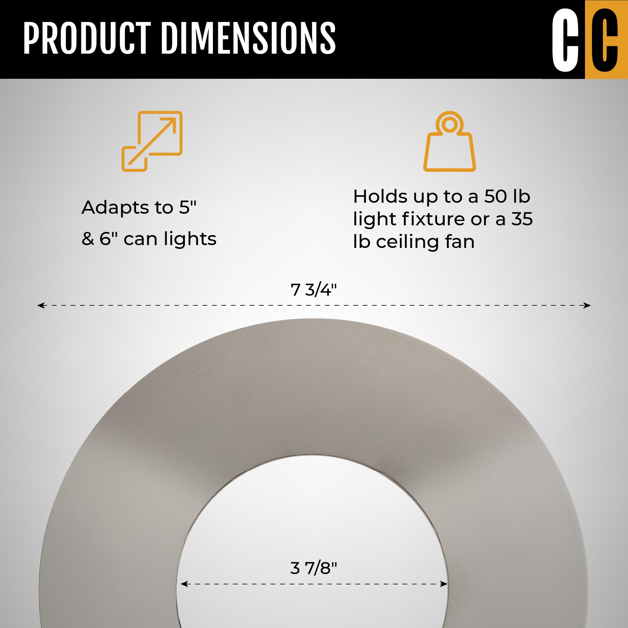 The Can Converter - R56, Recessed Can Light Conversion Kit, For Ceiling Light Fixture, Pendant Light, Hanging Light, Ceiling Fan, With 7’¾ Inch Flat, Steel, Ceiling Medallion, Polished Chrome