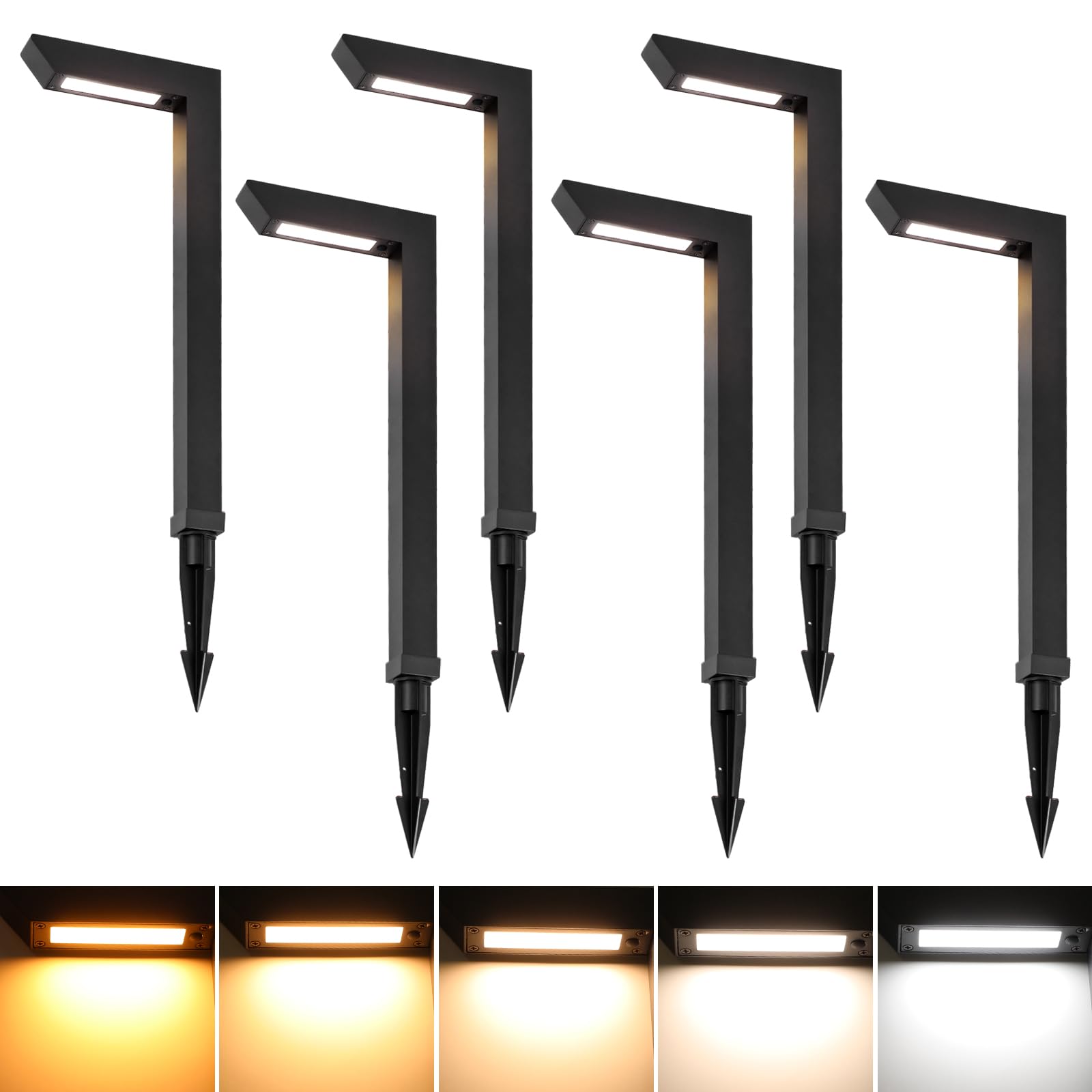 Energetic 5Cct Low Voltage Landscape Lights  5W 200Lm Ip65 Waterproof Led Pathway Lights  50000 Hrs  Outdoor Landscape Lighting  Square Modern Side Lit  Die-Cast Aluminum Housing  Etl  Black  6 Pack