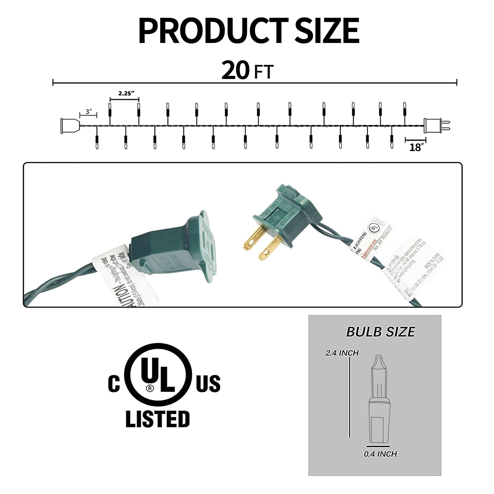 Uptotop 20Ft Waterproof Christmas String Lights, 100 Count Warm White Outdoor Decor