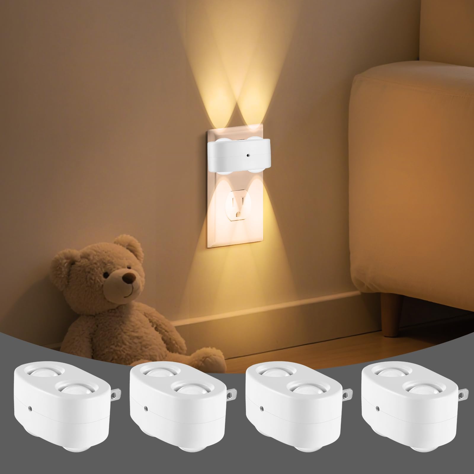 BMXKPO 4Pack LED Night Light Plug into Wall,Plug in Night Light,Dusk to Dawn Light Sensor,3000K Soft White for Hallway Bedroom S