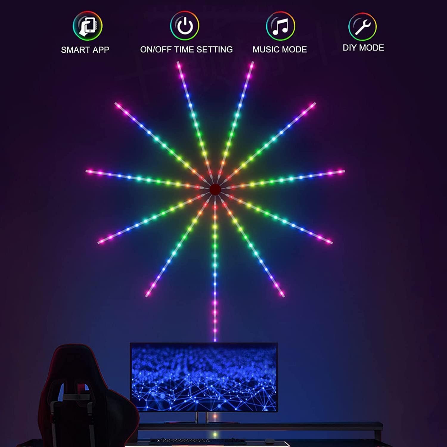 MIRADH Smart App Remote Control Firework LED Strip Light Firework Launch Effect Music/Mic Sync RGB Color Changing LED Strip Ligh
