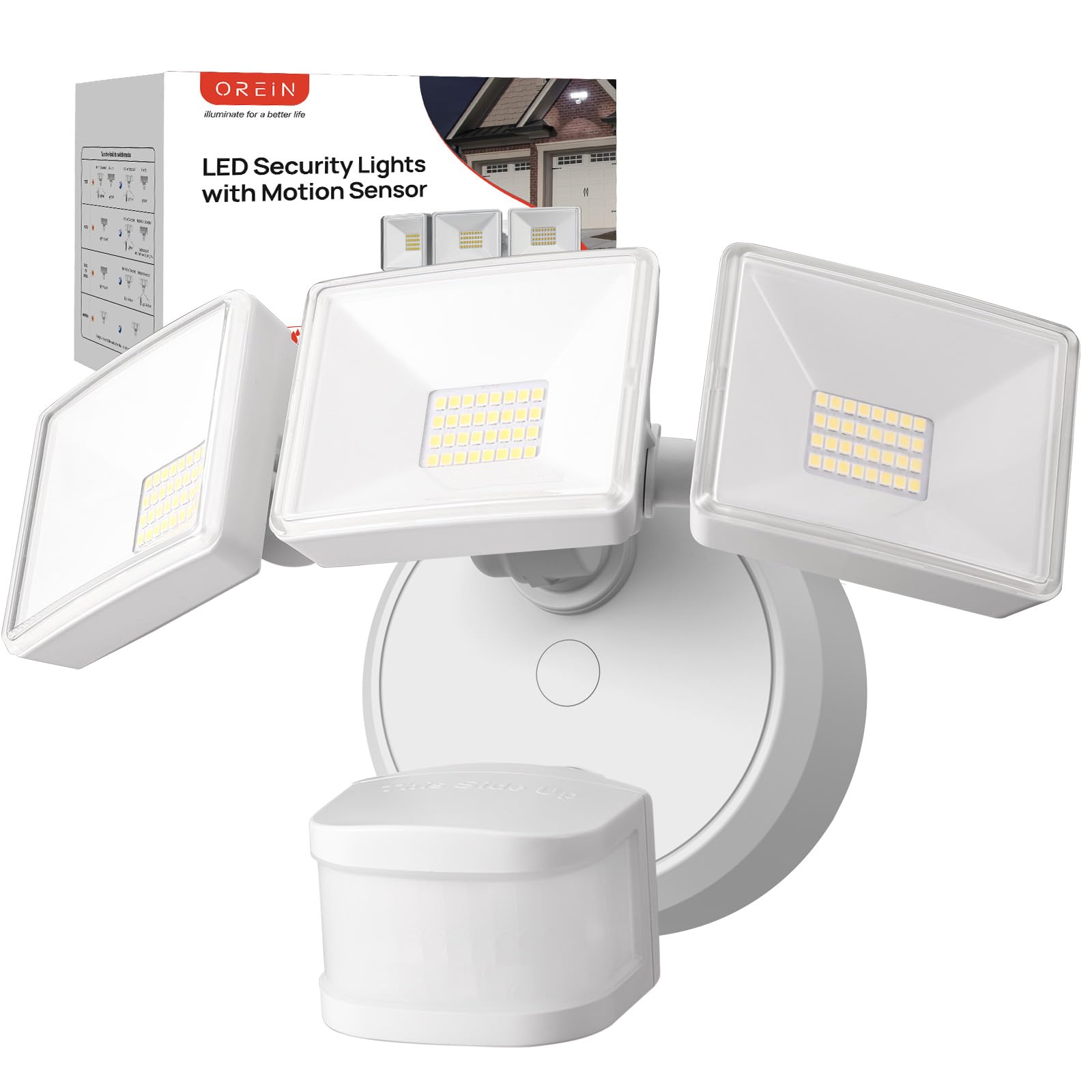 OREiN 6500LM/42W Flood Lights Outdoor, 180?/75FT Motion Sensor Outdoor Lights 4 Modes Dimmable Dusk to Dawn Floodlights IP65 Wat
