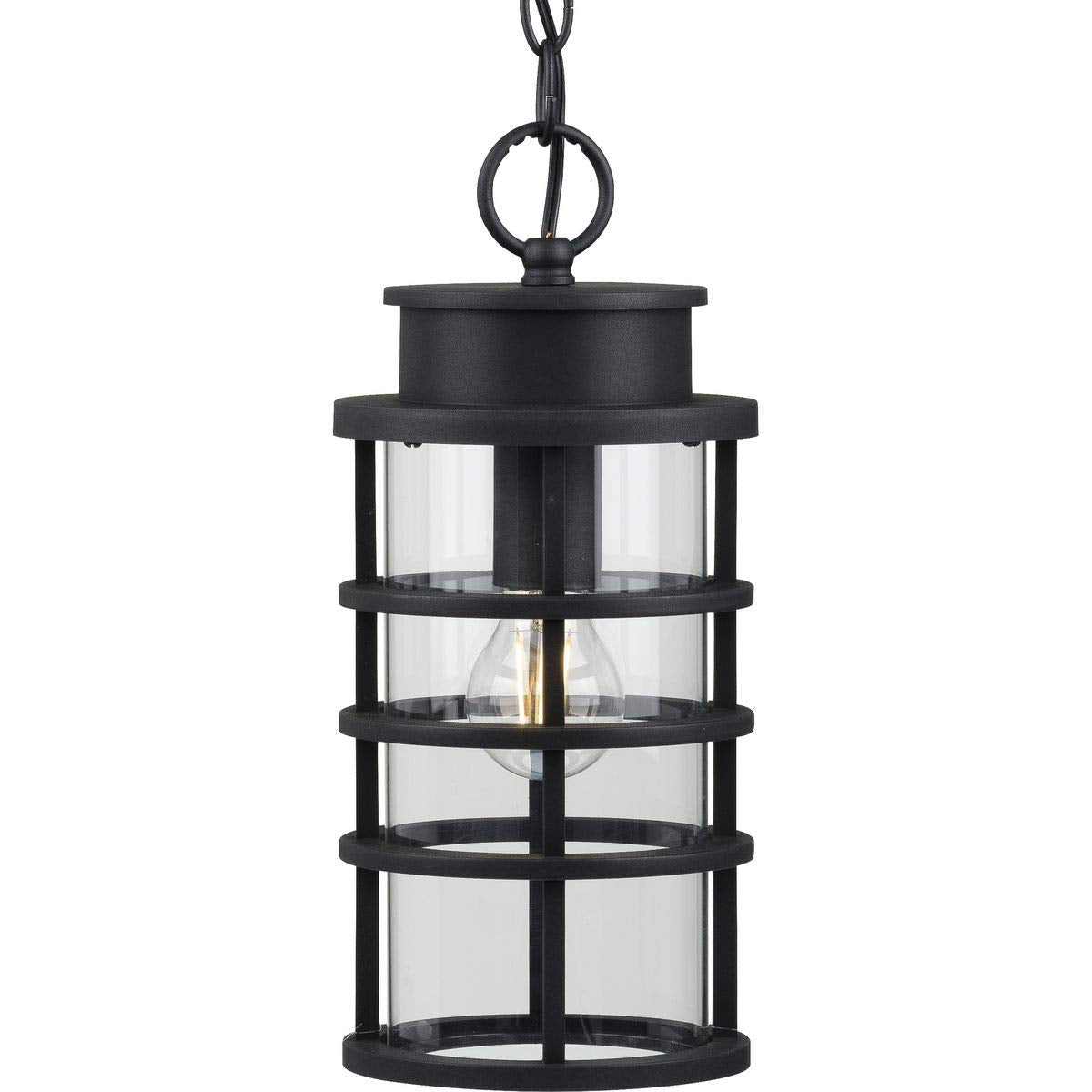 Progress Lighting Port Royal 1-Light Outdoor Hanging Lantern, Clear Glass, Textured Black, Model P550061-031