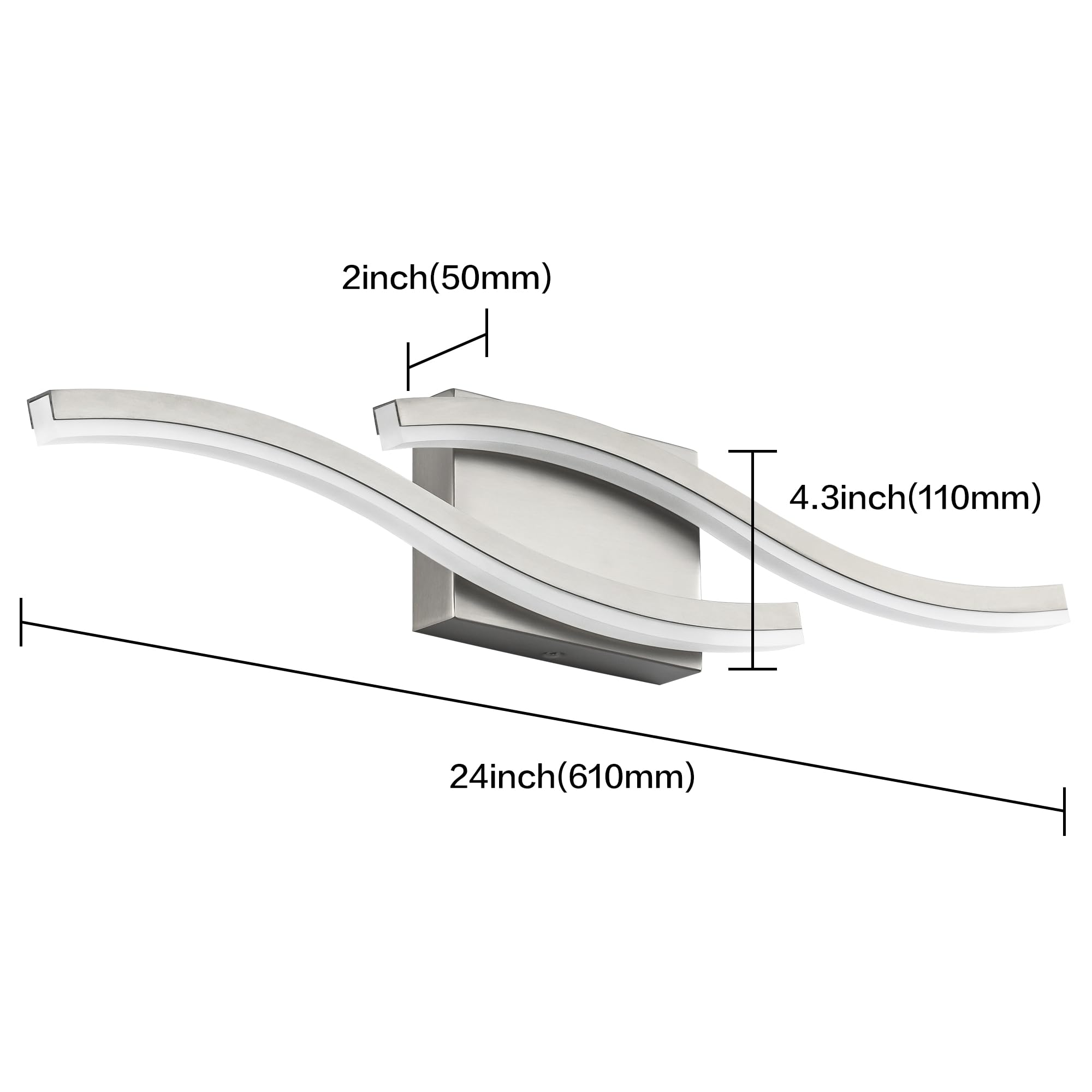 Presde 24In Dimmable Modern Led Vanity Light, Bathroom Light Fixtures Over Mirror, Brushed Nickel Bathroom Vanity Lighting Bar
