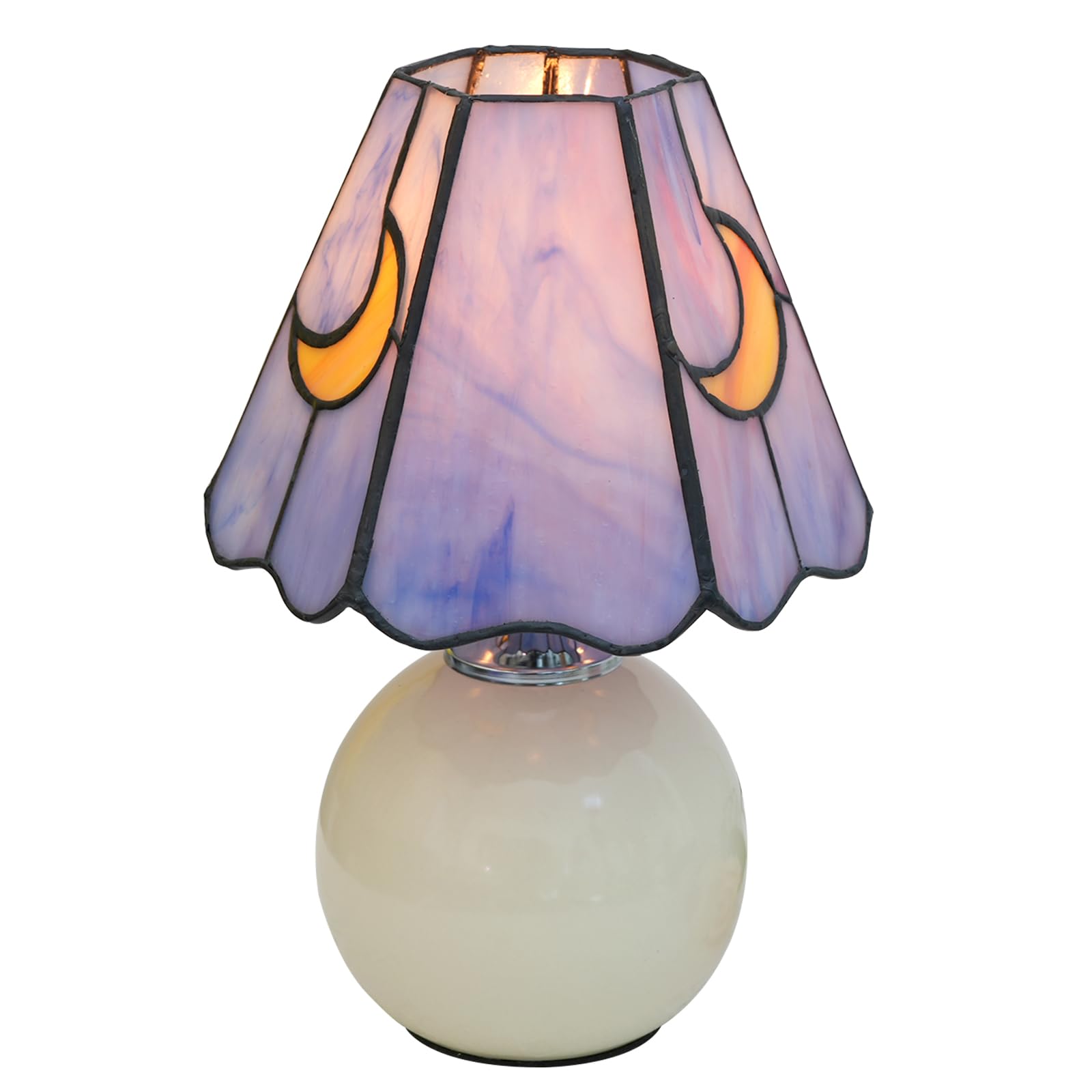 KIPHEPI Mushroom Lamp Stained Glass Lamp Moon Lamp Bedside Table Lamp Night Lamps Tiffany Lamp Cute Small Nightstand Desk Lamp for Home Decor Study Living Bedroom Gift, Included E26 Bulb,Purple