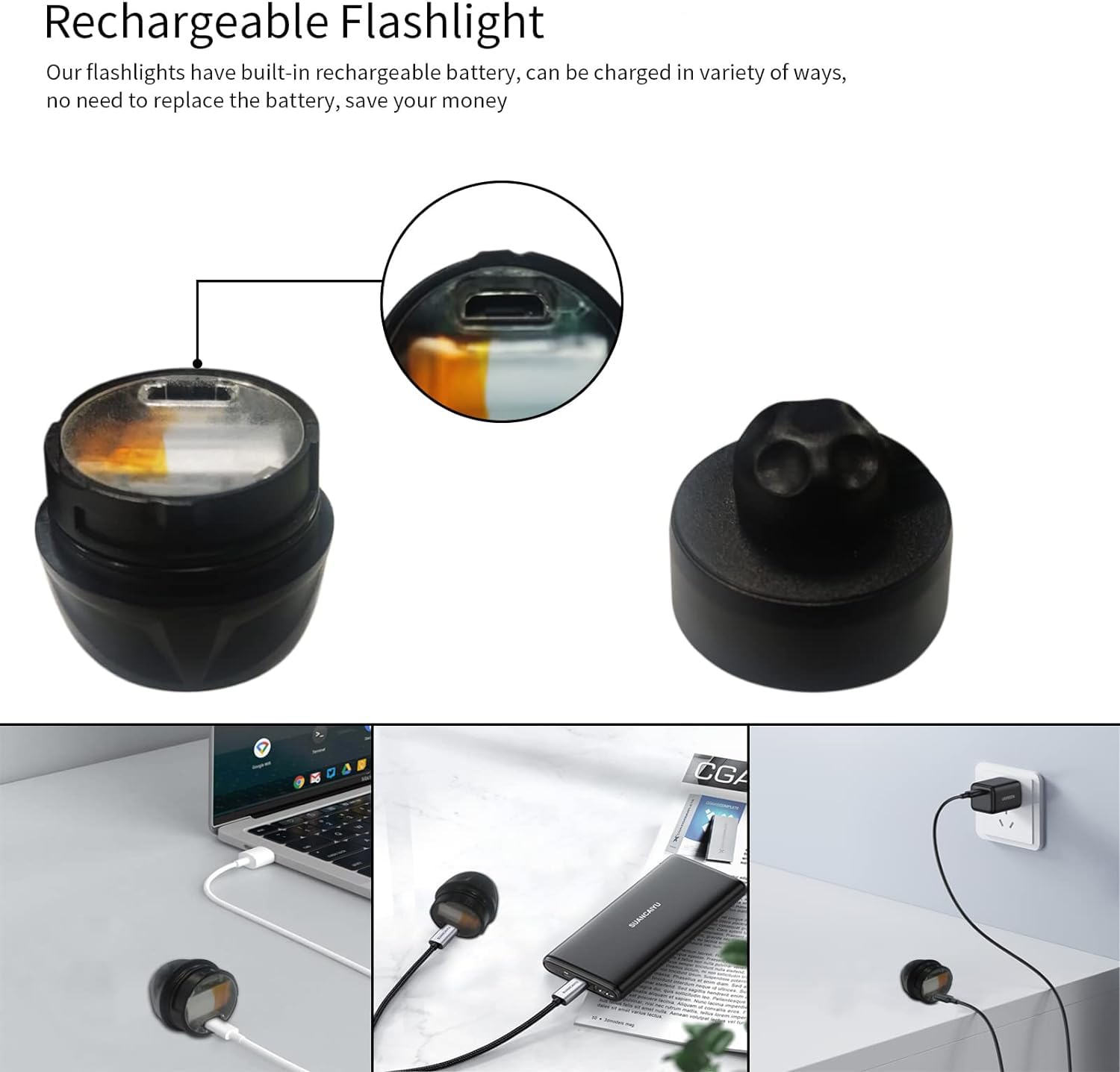 Vergissm Rechargeable LED Headlights for Croc, 2 PCs, Waterproof, Hands-Free Flashlights, Black, Model KYX-002