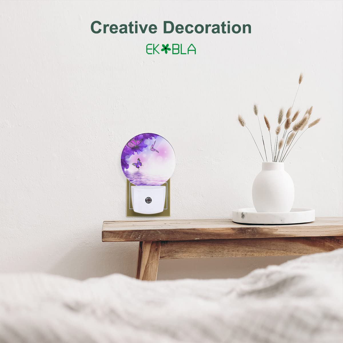 Ekobla Flower Butterfly Night Light - Purple Led Wall Plug-In Nightlights With Auto Sensor  Dusk To Dawn Lighting For Bedroom & Nursery (0.5W Sleep-Friendly Glow)