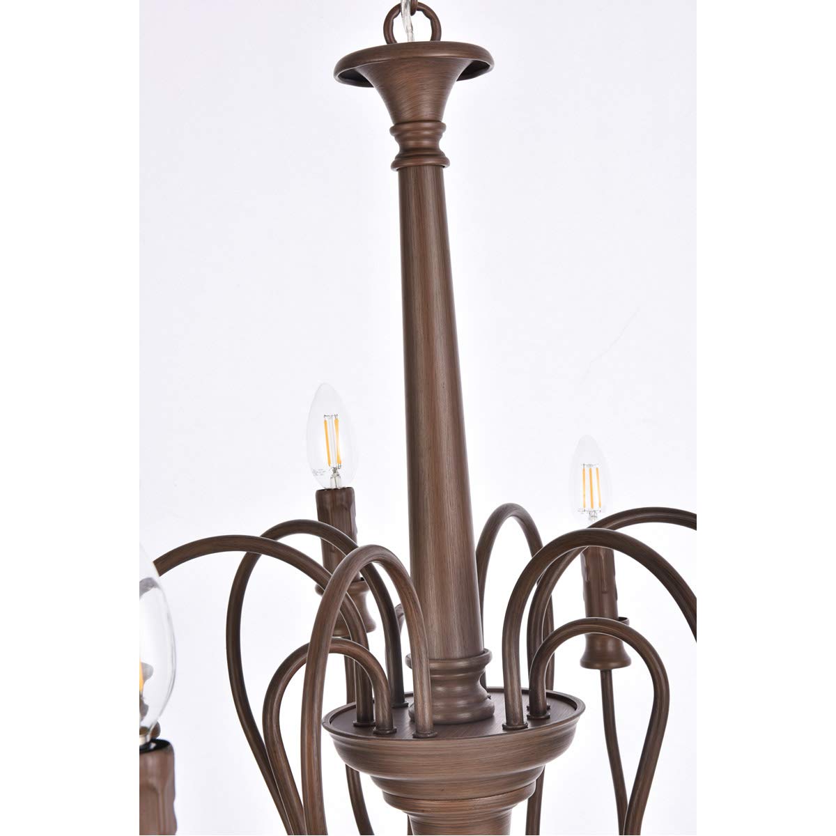 Elegant Lighting Living District Flynx 9-Light Mid-Century Metal Pendant in Weathered Oak