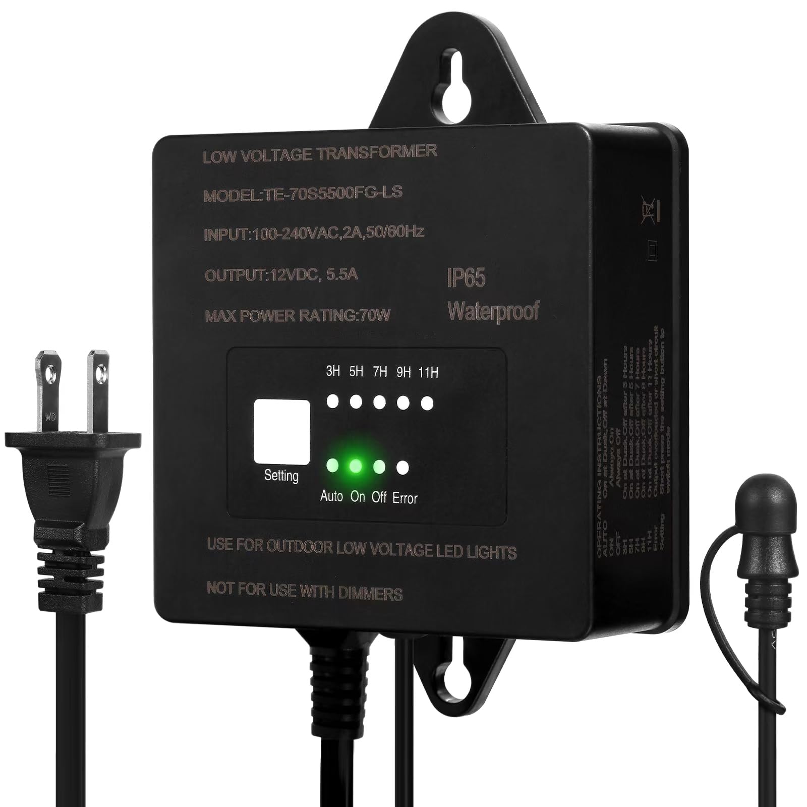 70W Low Voltage Landscape Transformer With Timer And Photocell  Ac 120V To 12V Dc Waterproof Outdoor Landscape Lighting Transformer For Landscape Spotlights Pathway Lights